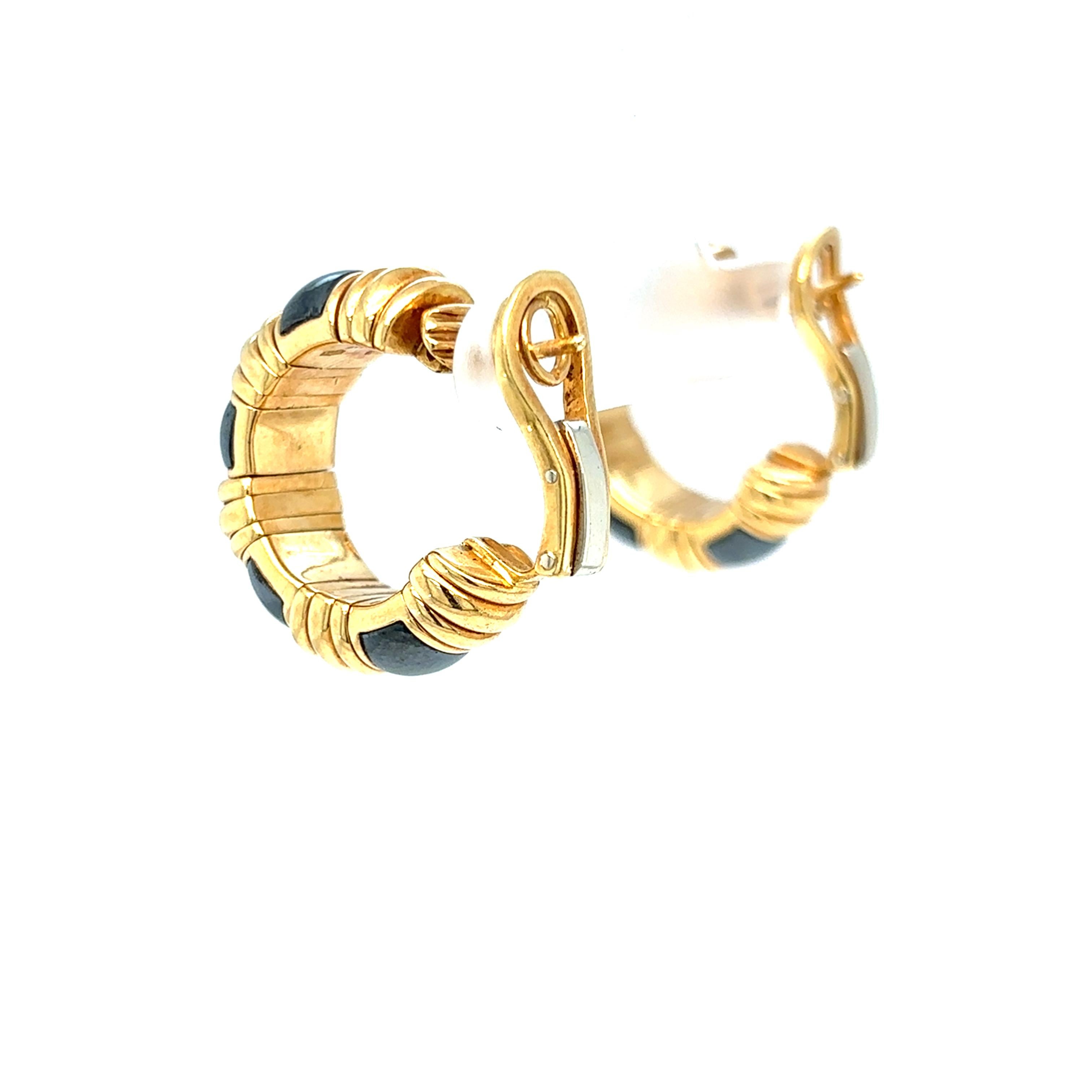 Bulgari Parentesi Gold Hematite Clip-On and Pin Hoop Earrings For Sale 2