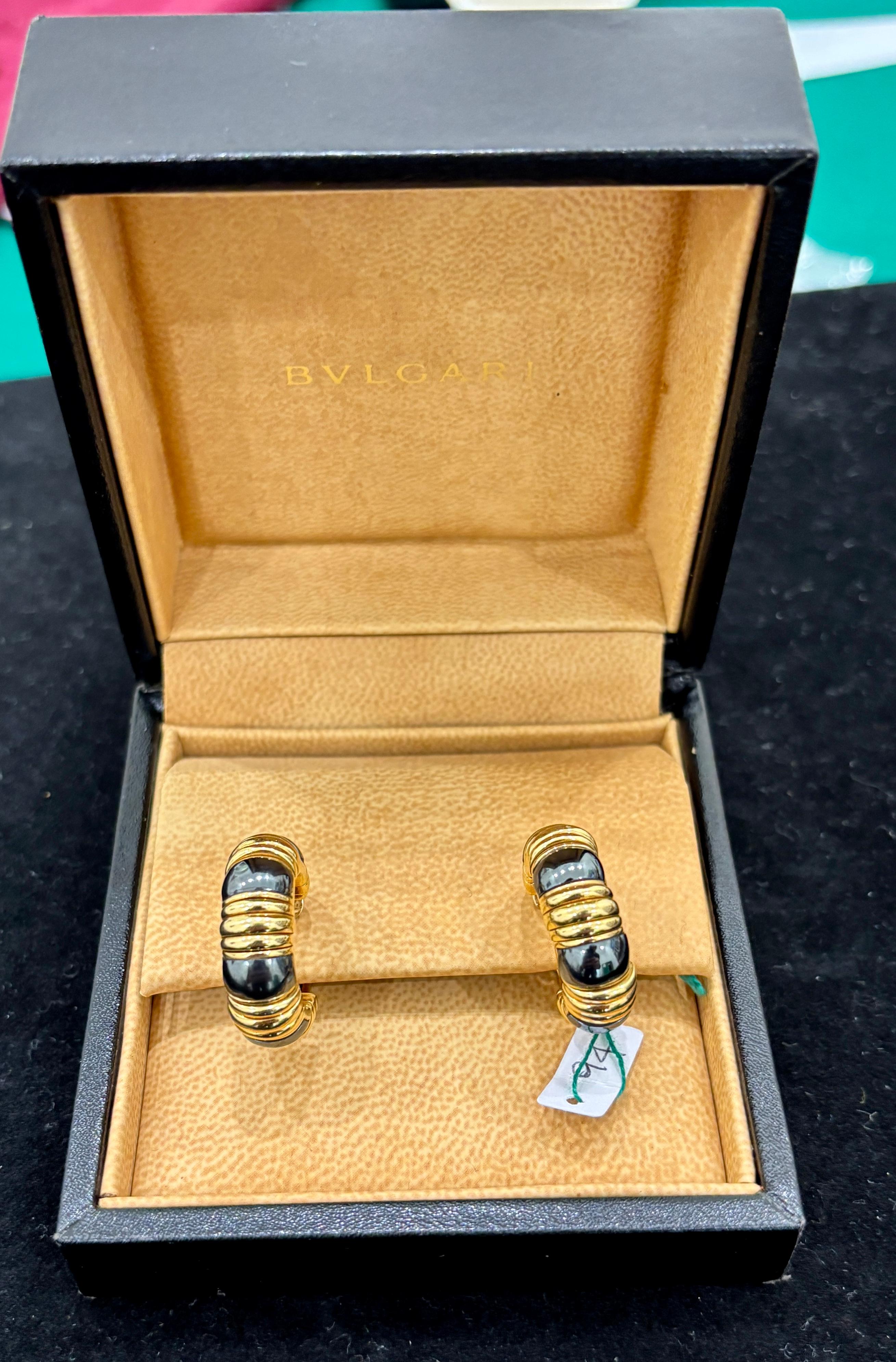 Bulgari Parentesi Gold Hematite Clip-On and Pin Hoop Earrings For Sale 4