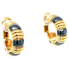Bulgari Parentesi Gold Hematite Clip-On and Pin Hoop Earrings