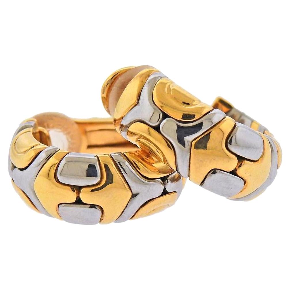 Bulgari Parentesi Gold Steel Hoop Earrings