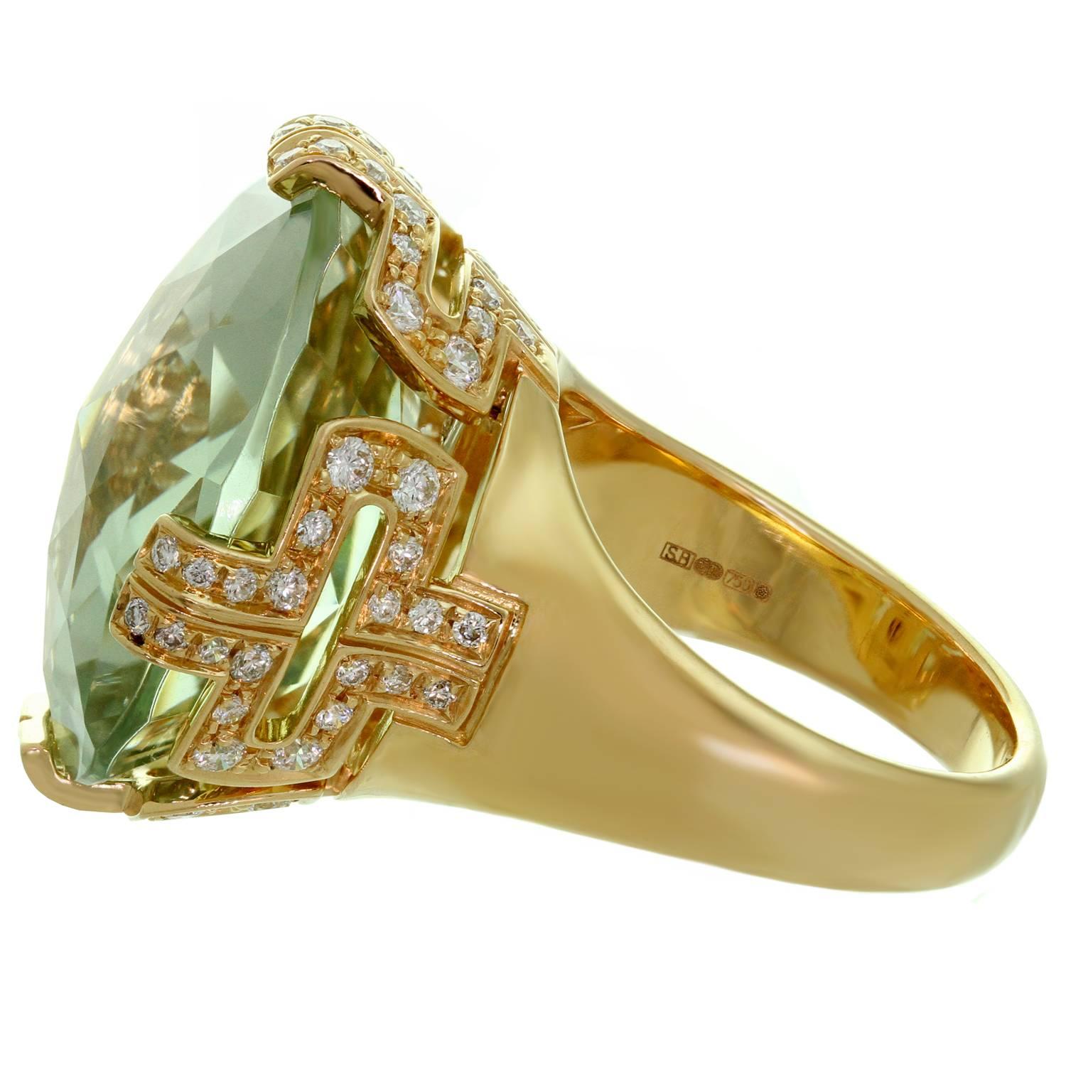 Bulgari Parentesi Green Beryl Diamond Rose Gold Cocktail Ring In Excellent Condition In New York, NY