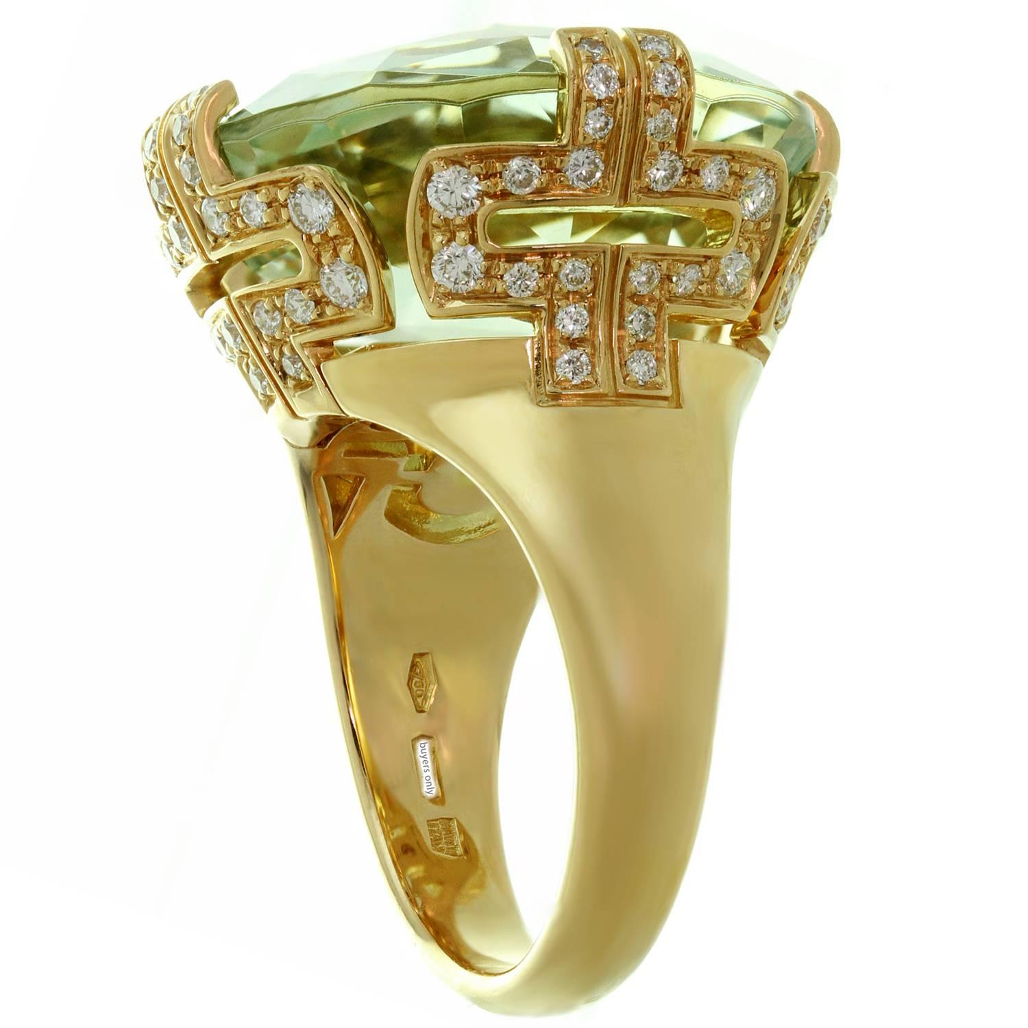 Women's Bulgari Parentesi Green Beryl Diamond Rose Gold Cocktail Ring