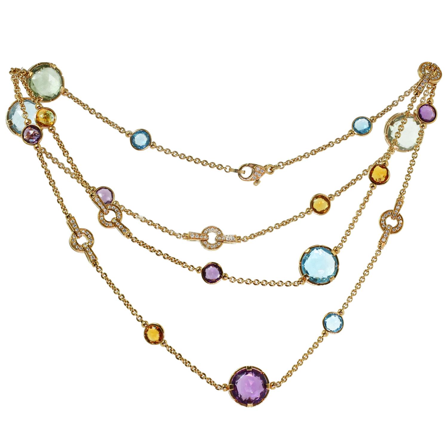 Bulgari Parentesi Multicolor Gemstone Diamond Rose Gold Long Necklace