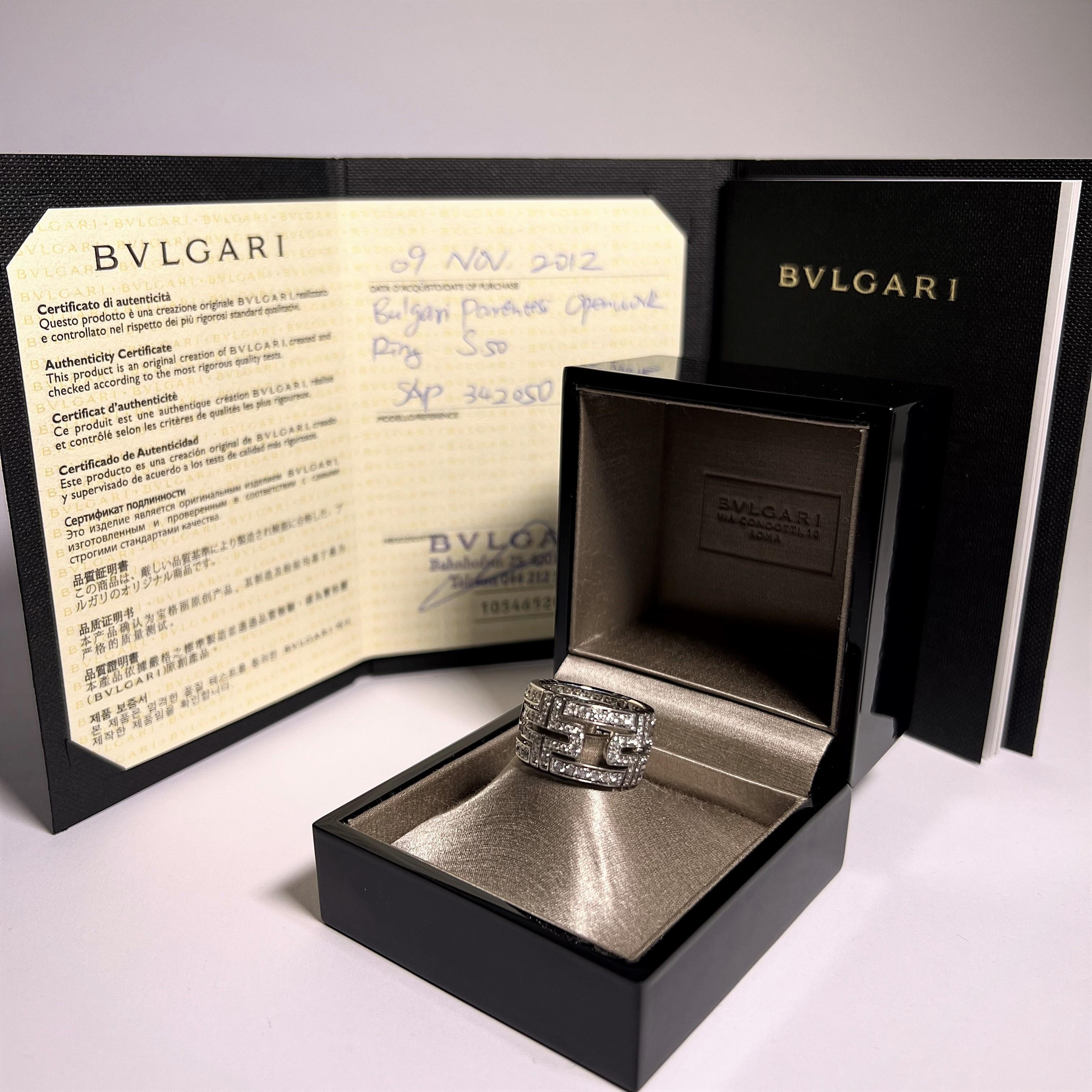 Bulgari 'Parentesi Openwork' Diamond Ring in 18 Karat White Gold For Sale 2