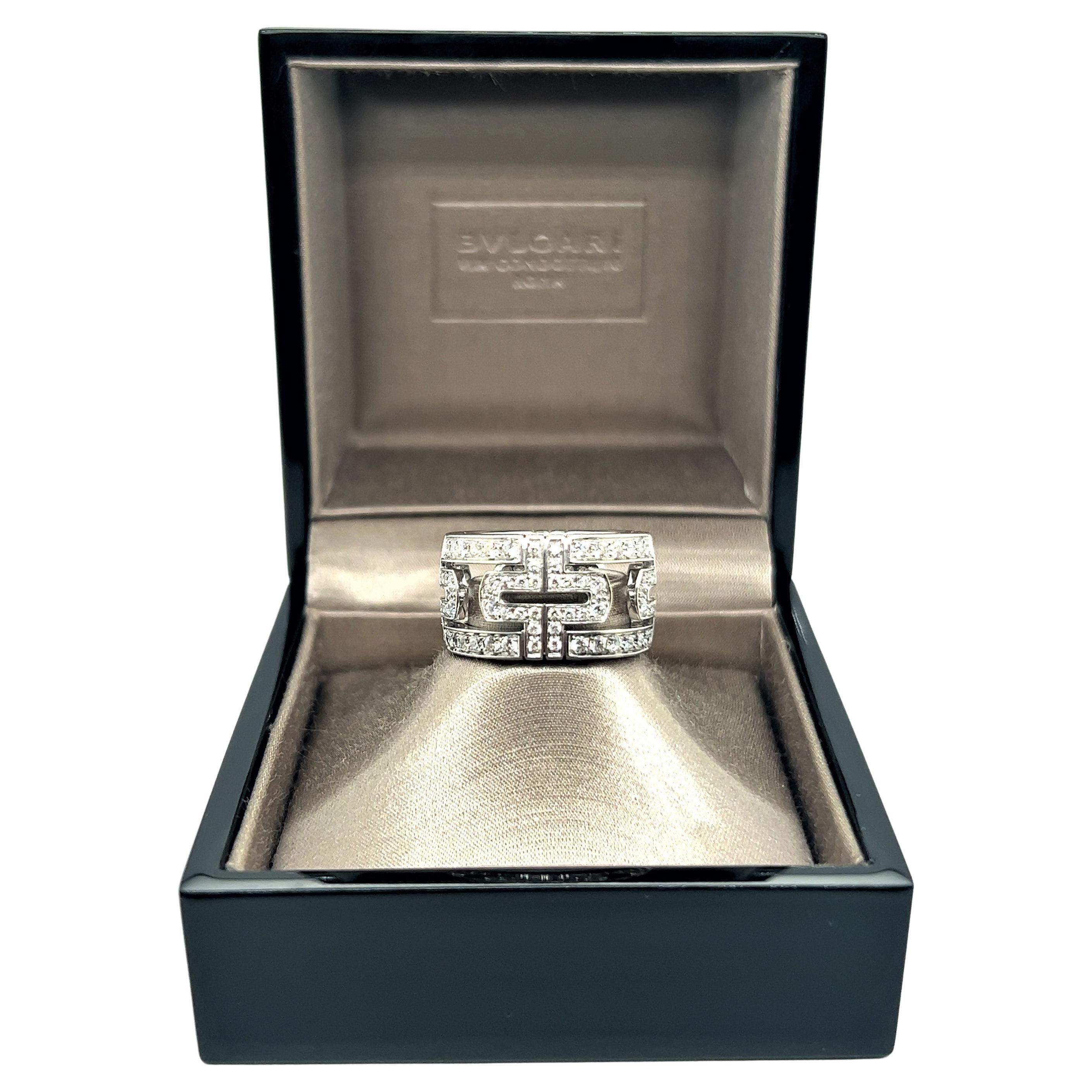 Bulgari 'Parentesi Openwork' Diamond Ring in 18 Karat White Gold For Sale