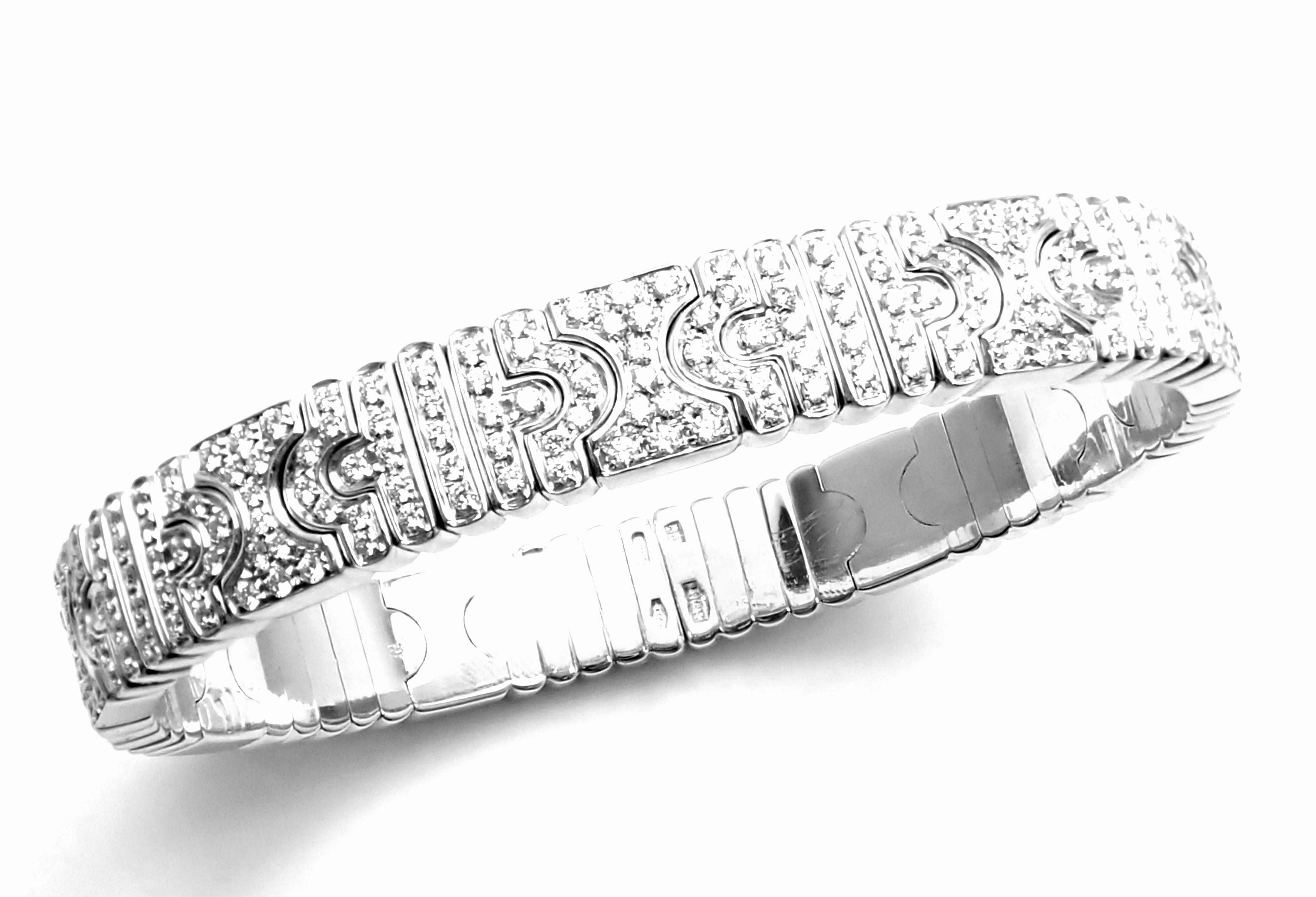 Bulgari Parentesi Pave Diamond White Gold Bangle Bracelet In New Condition In Holland, PA