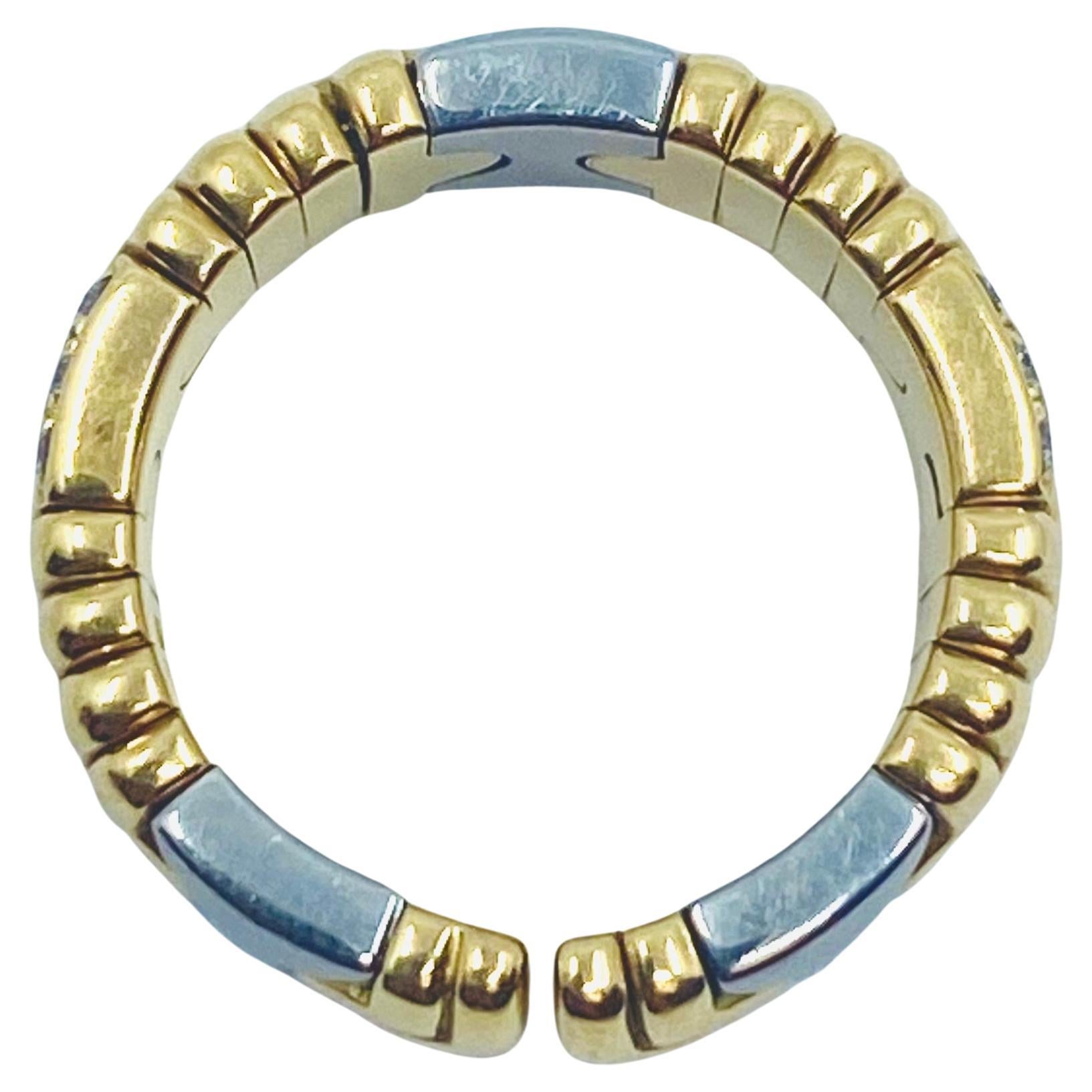 Round Cut Bulgari Parentesi Ring White and Yellow Gold Diamond Ring