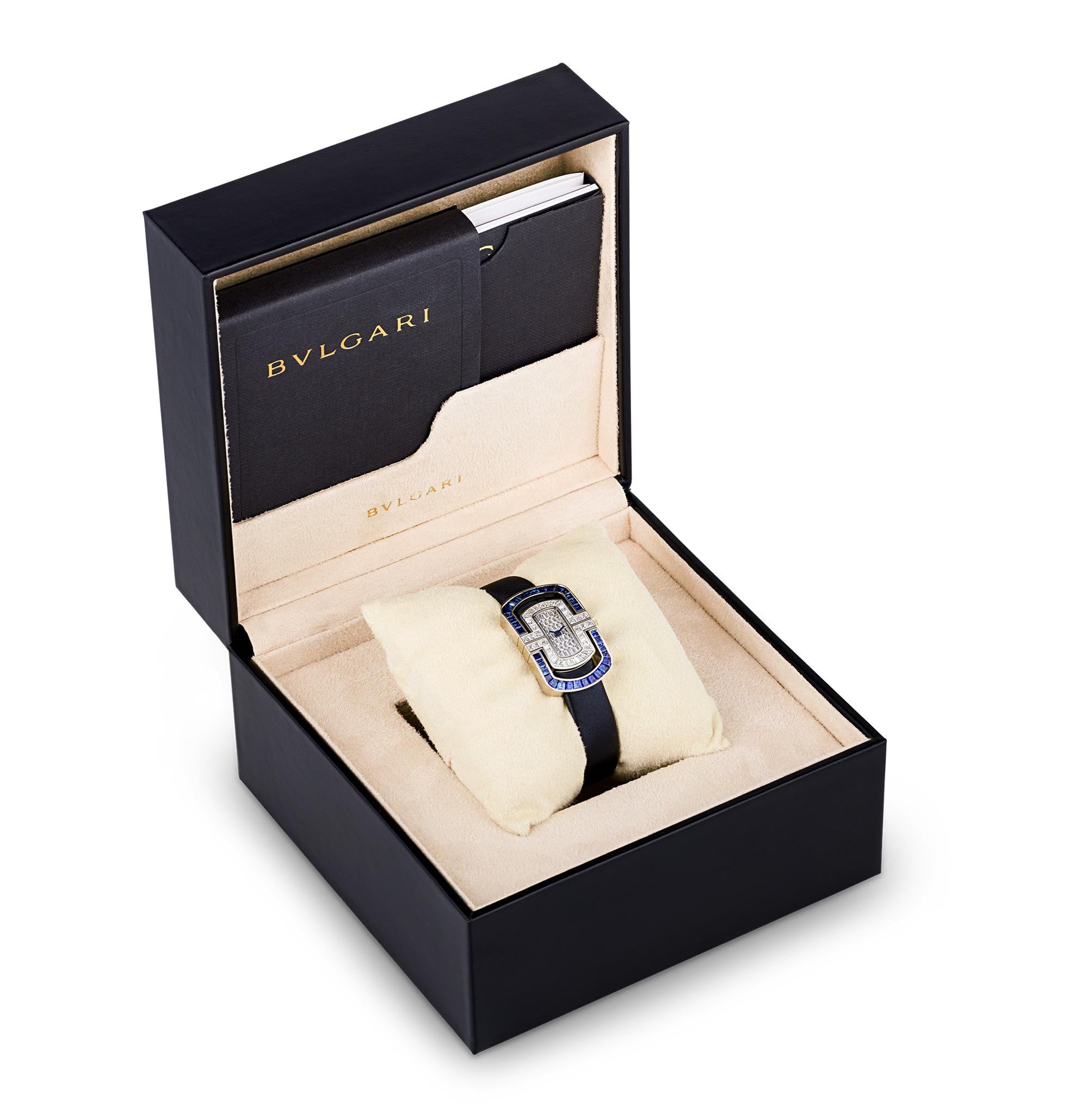 Taille baguette Montre-bracelet Parentesi en saphir et diamants Bulgari en vente