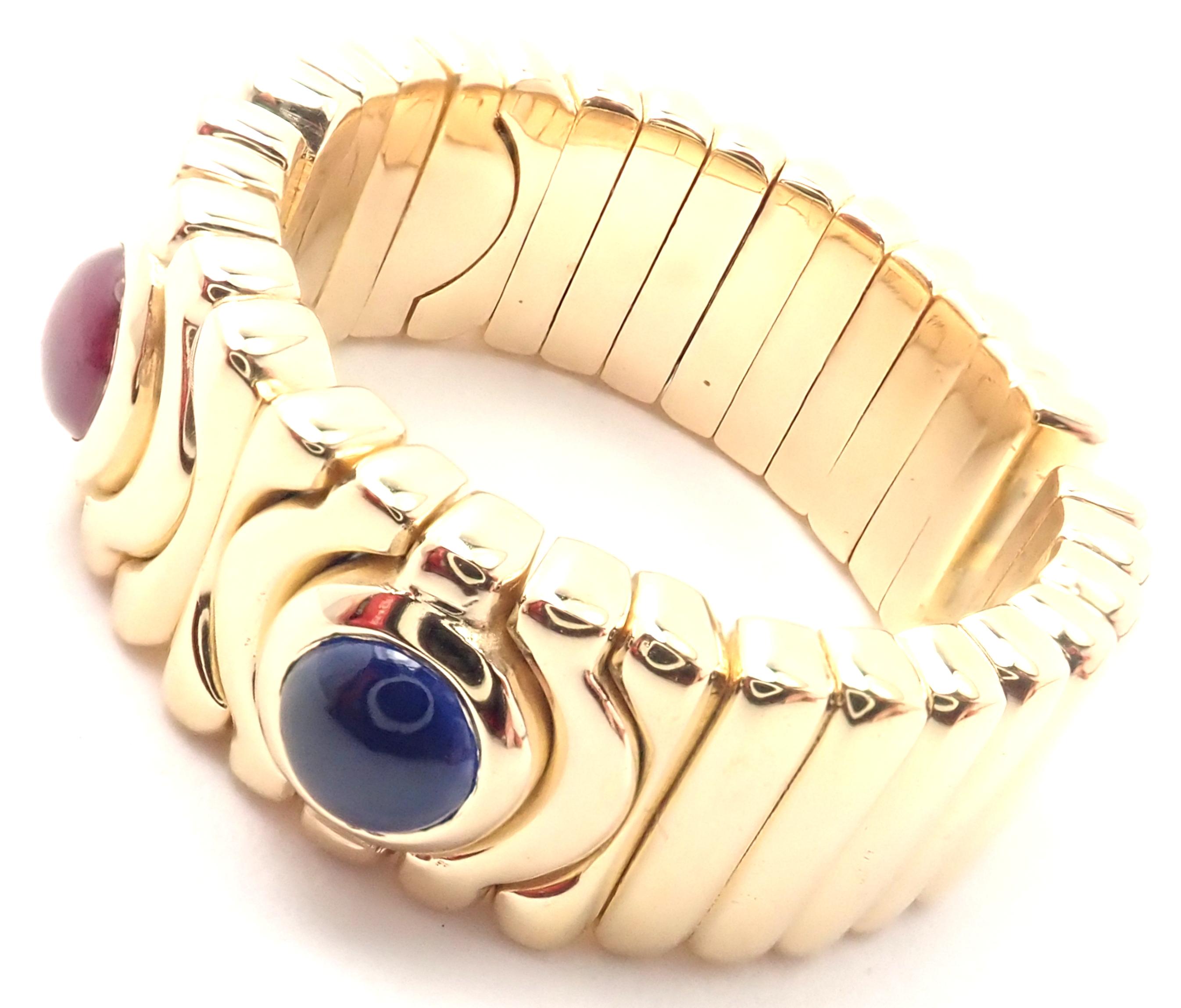 Women's or Men's Bulgari Parentesi Sapphire and Ruby Yellow Gold Ring