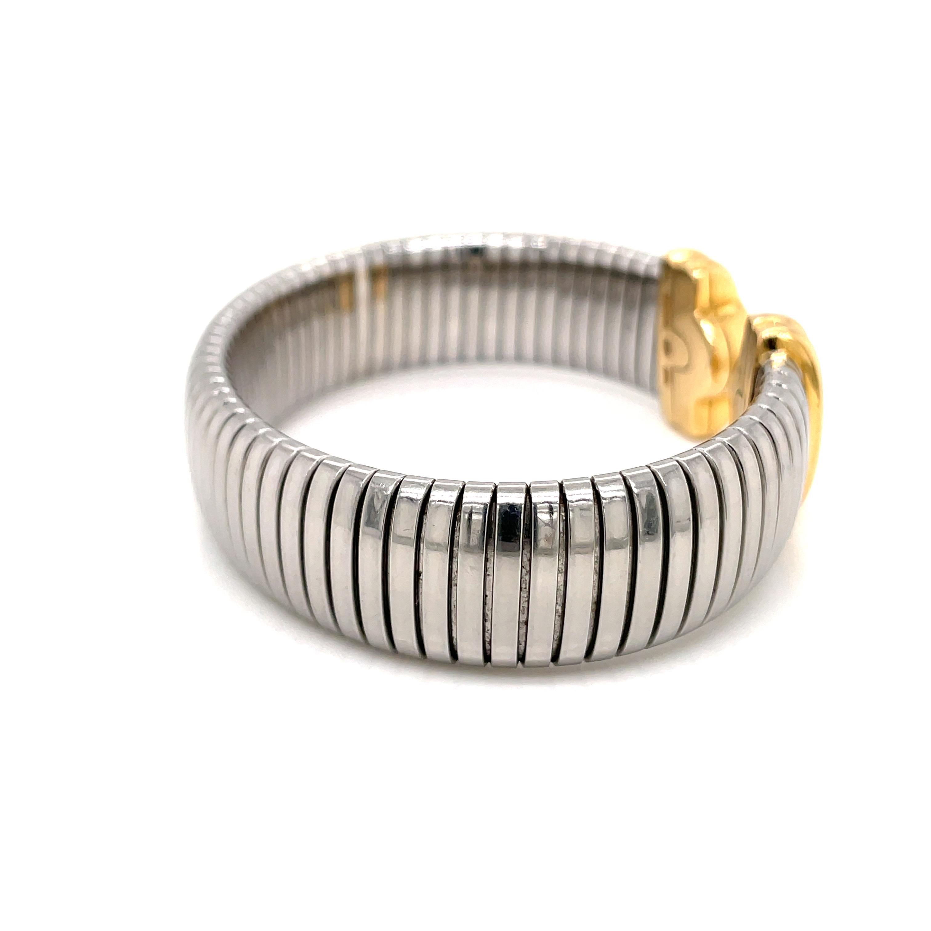 Bulgari Parentesi Steel & Gold Tubogas Cuff Bracelet 1