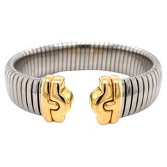 Bulgari Parentesi Steel & Gold Tubogas Cuff Bracelet