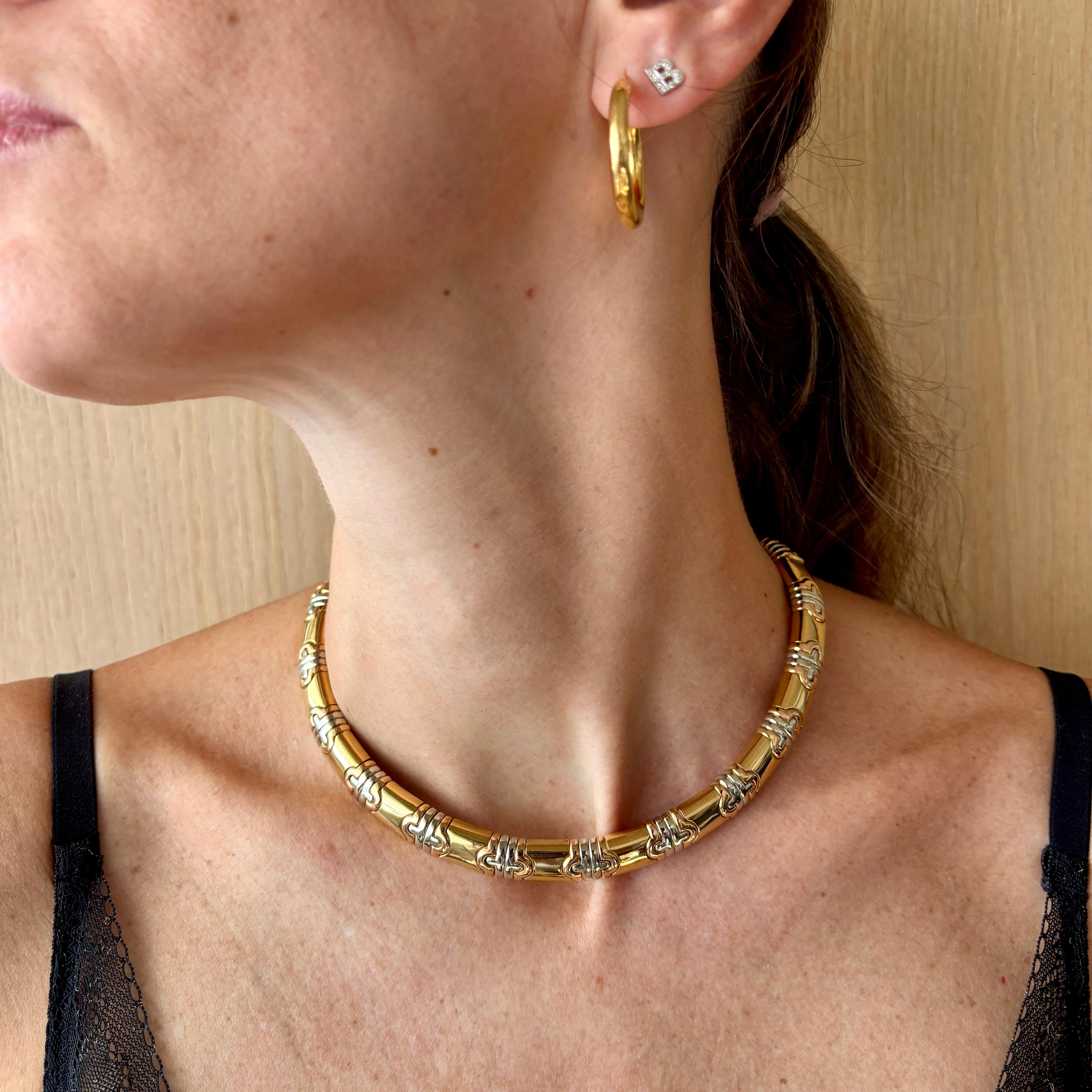 Bulgari Parentesi Three Color Gold  Necklace For Sale 4