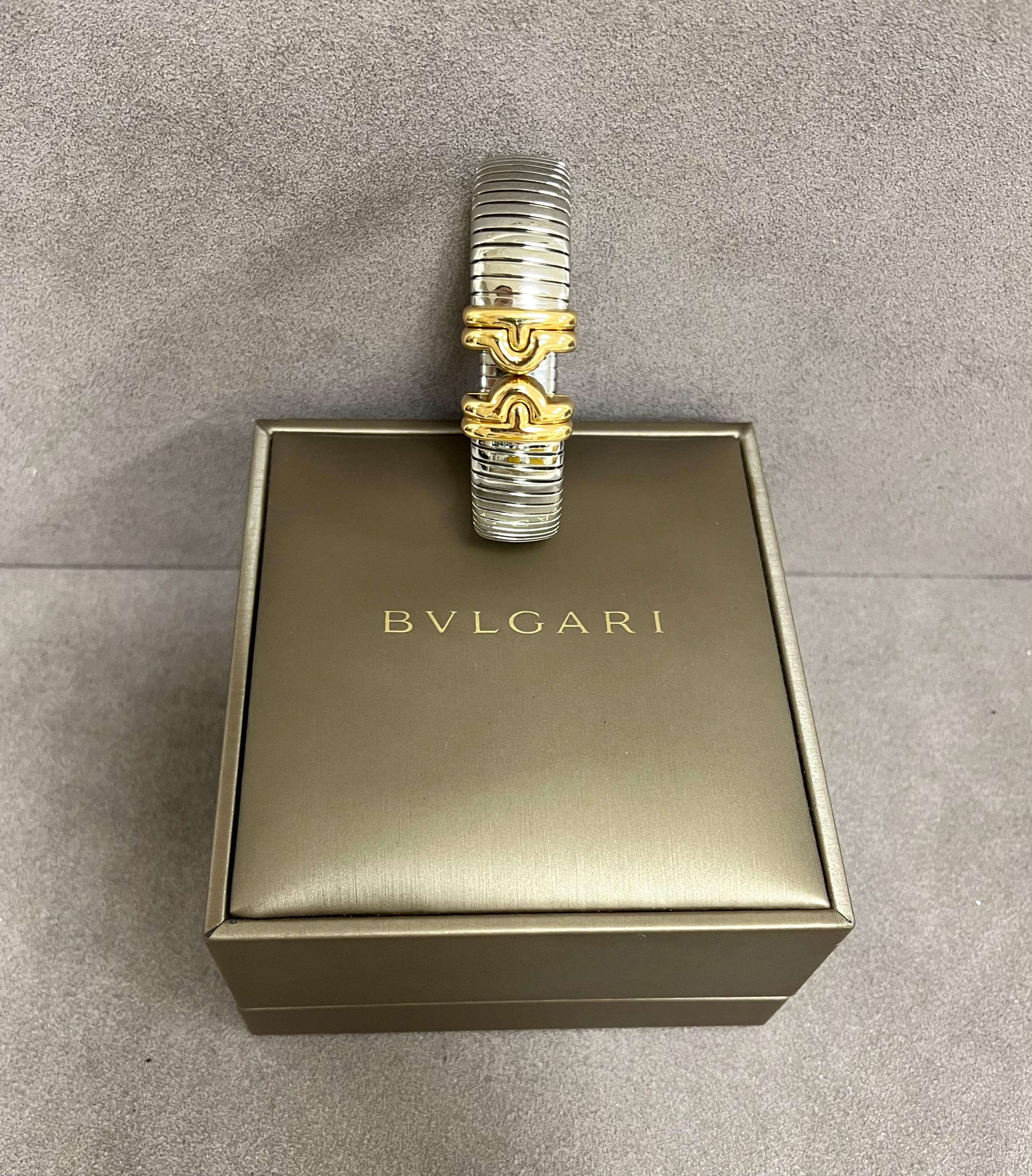 Women's or Men's Bulgari Parentesi Tubogas 18 Karat Yellow Gold Steel Bangle