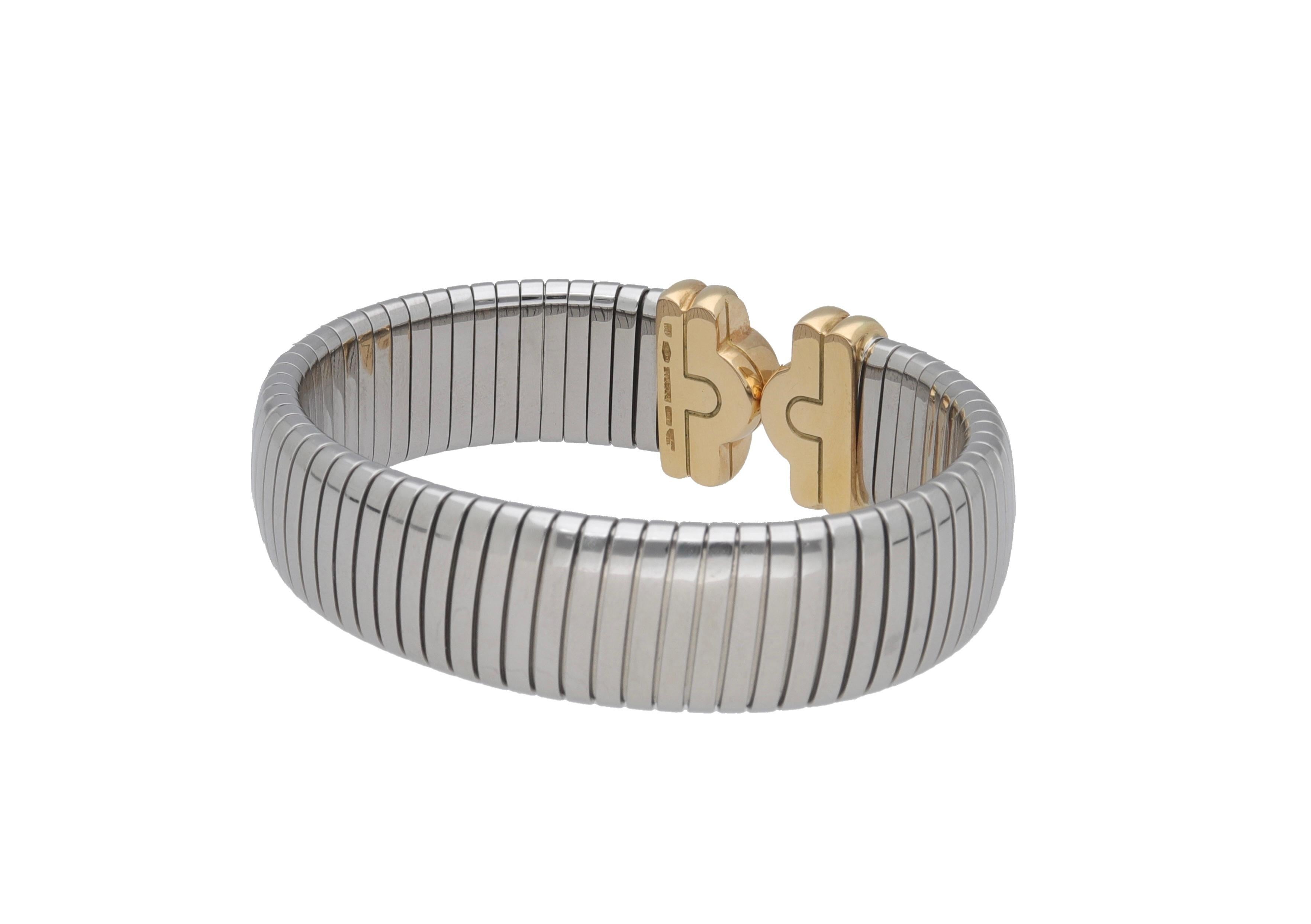 Bulgari Parentesi Tubogas 18 Karat Yellow Gold Steel Bangle For Sale 2