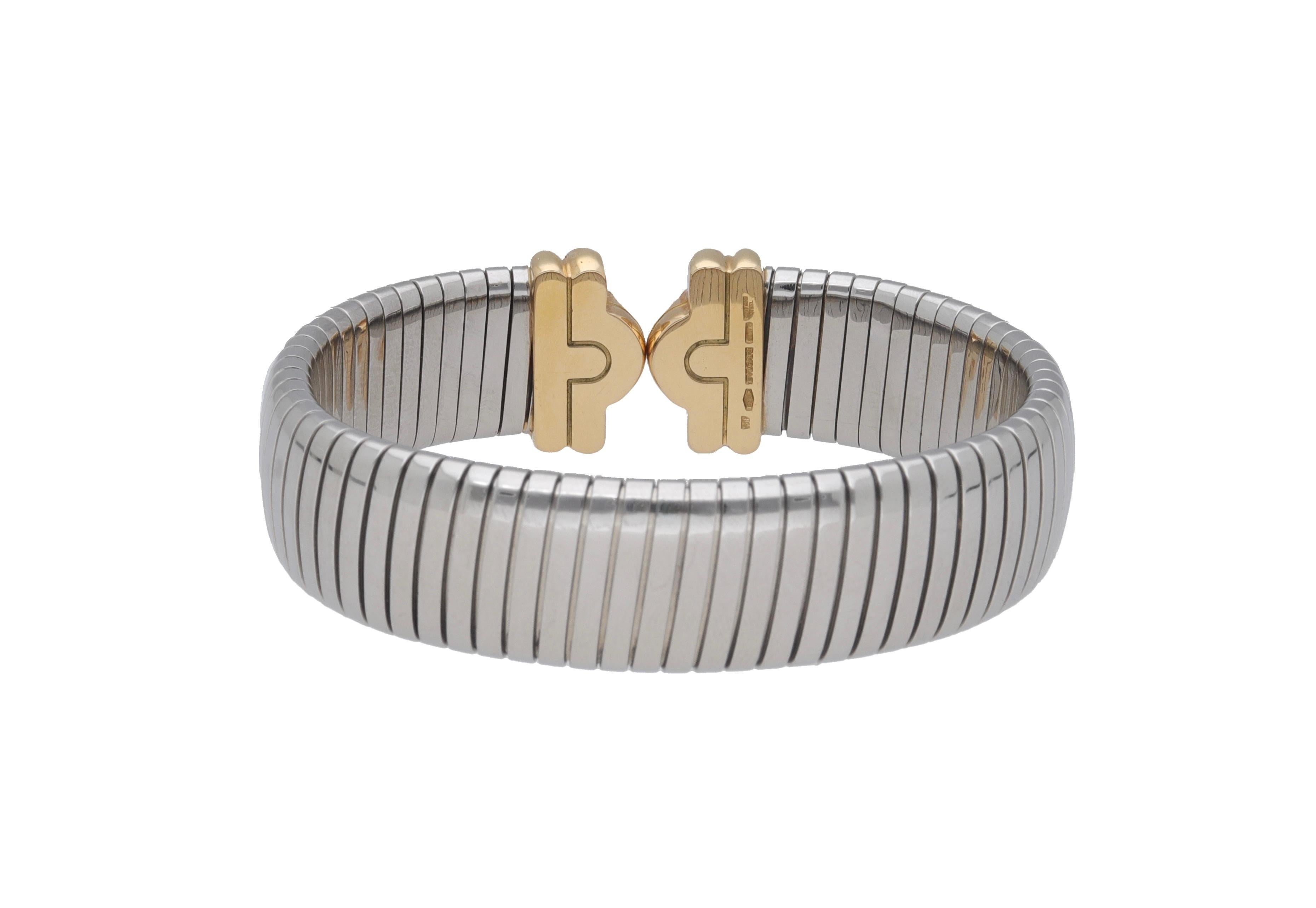 Bulgari Parentesi Tubogas 18 Karat Yellow Gold Steel Bangle For Sale 3