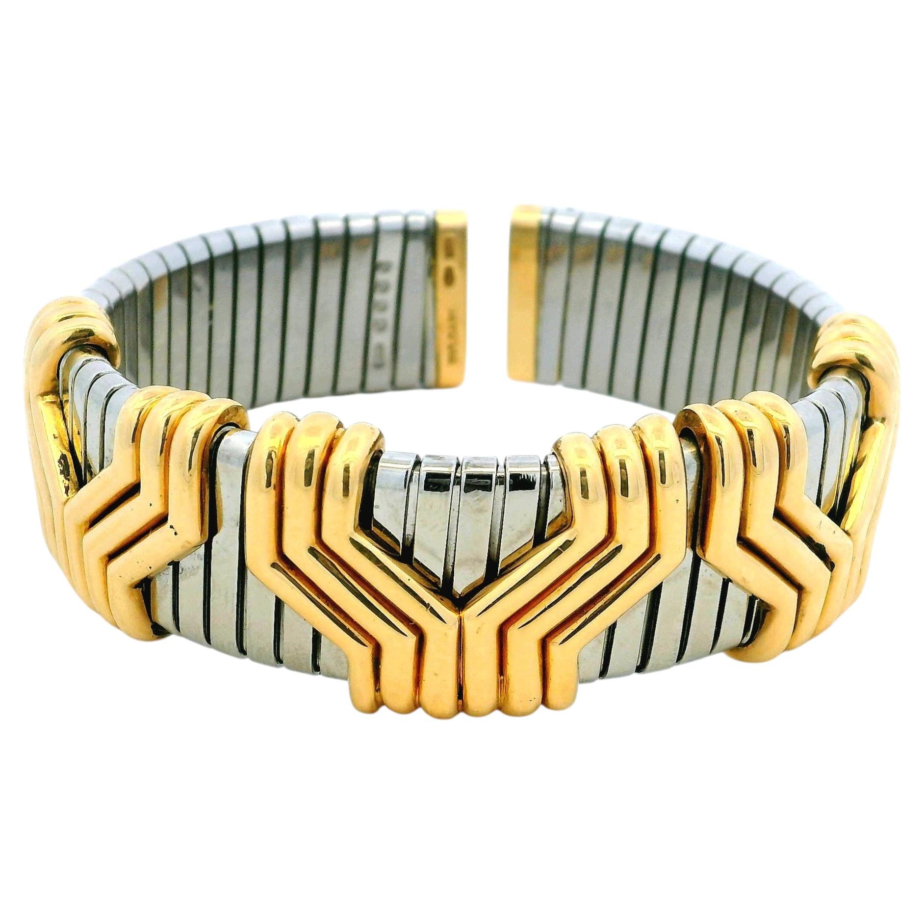 Bracciale a cuffia Bulgari Parentesi Tubogas in oro 18 carati e acciaio inossidabile