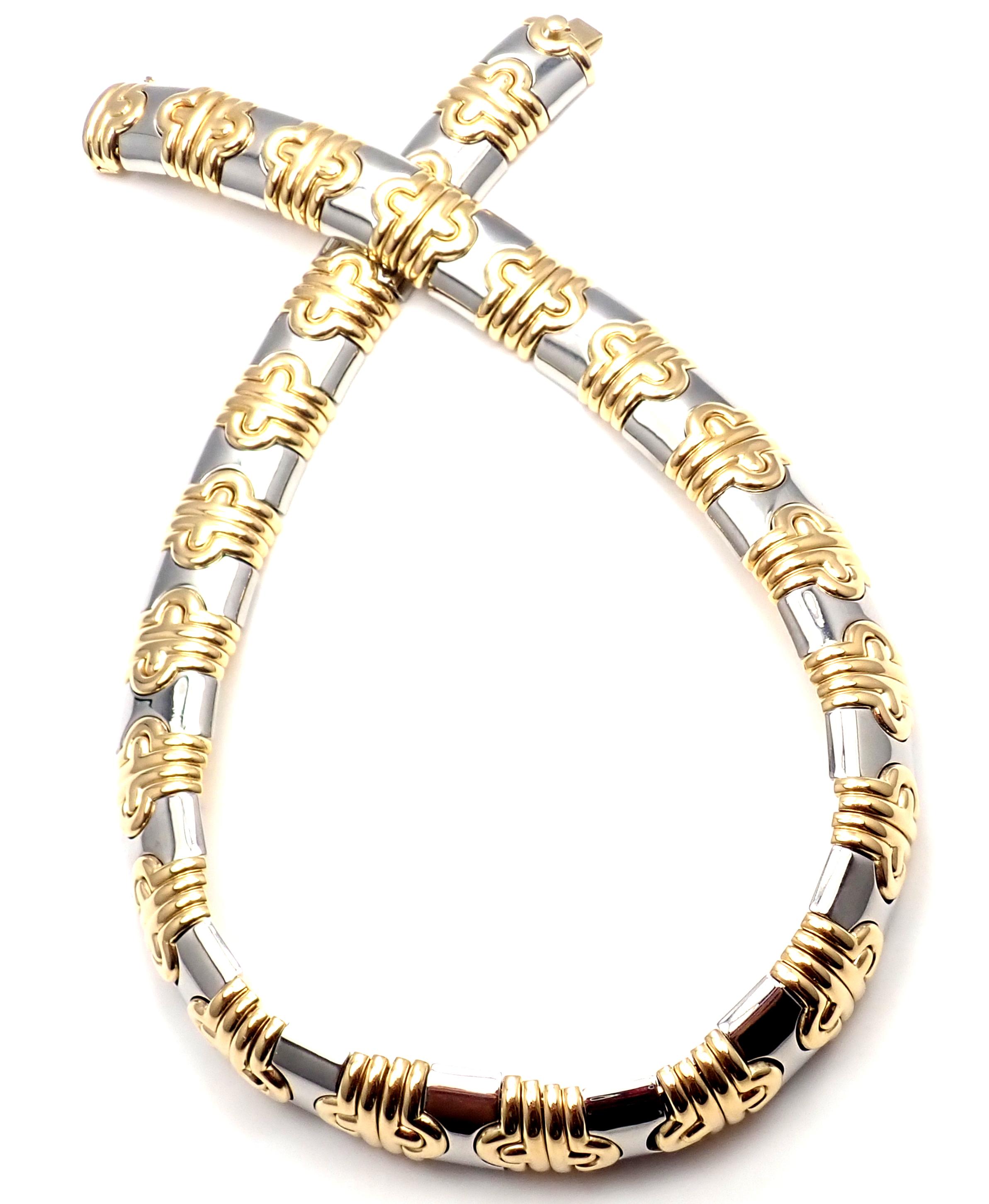 Bulgari Parentesi Wide Yellow Gold and Stainless Steel Necklace 3