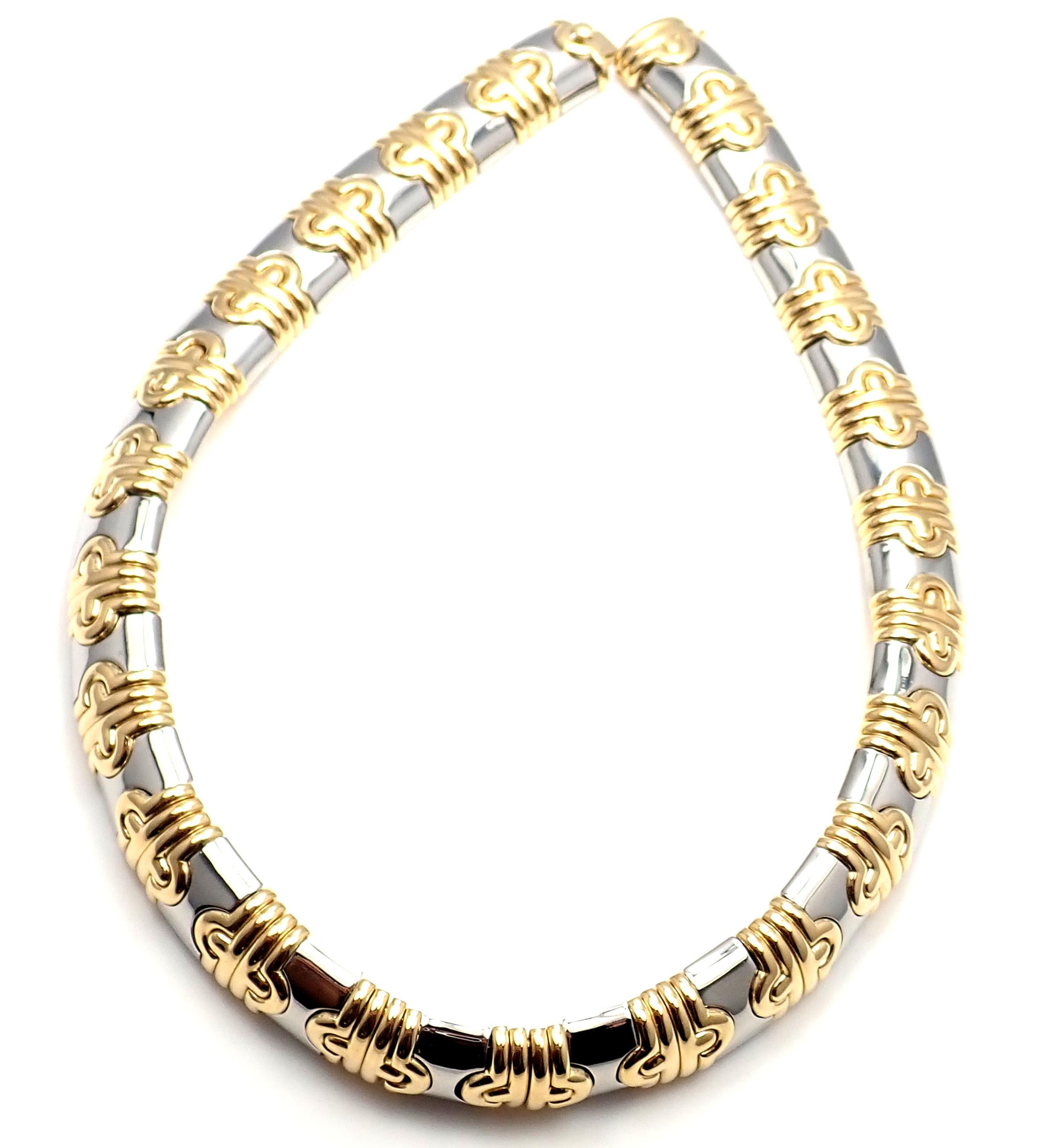 Women's or Men's Bulgari Parentesi Wide Yellow Gold and Stainless Steel Necklace