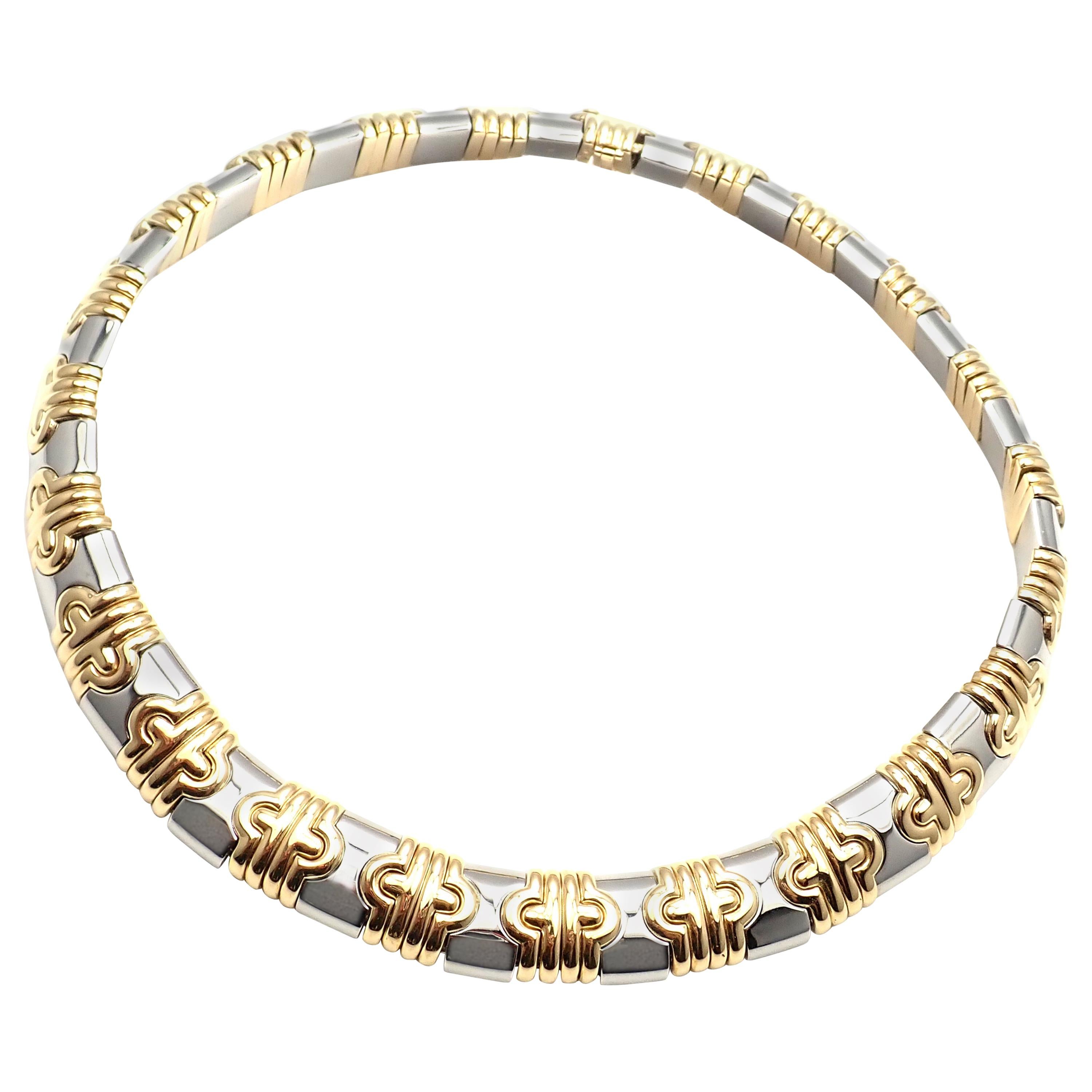 Bulgari Parentesi Wide Yellow Gold and Stainless Steel Necklace