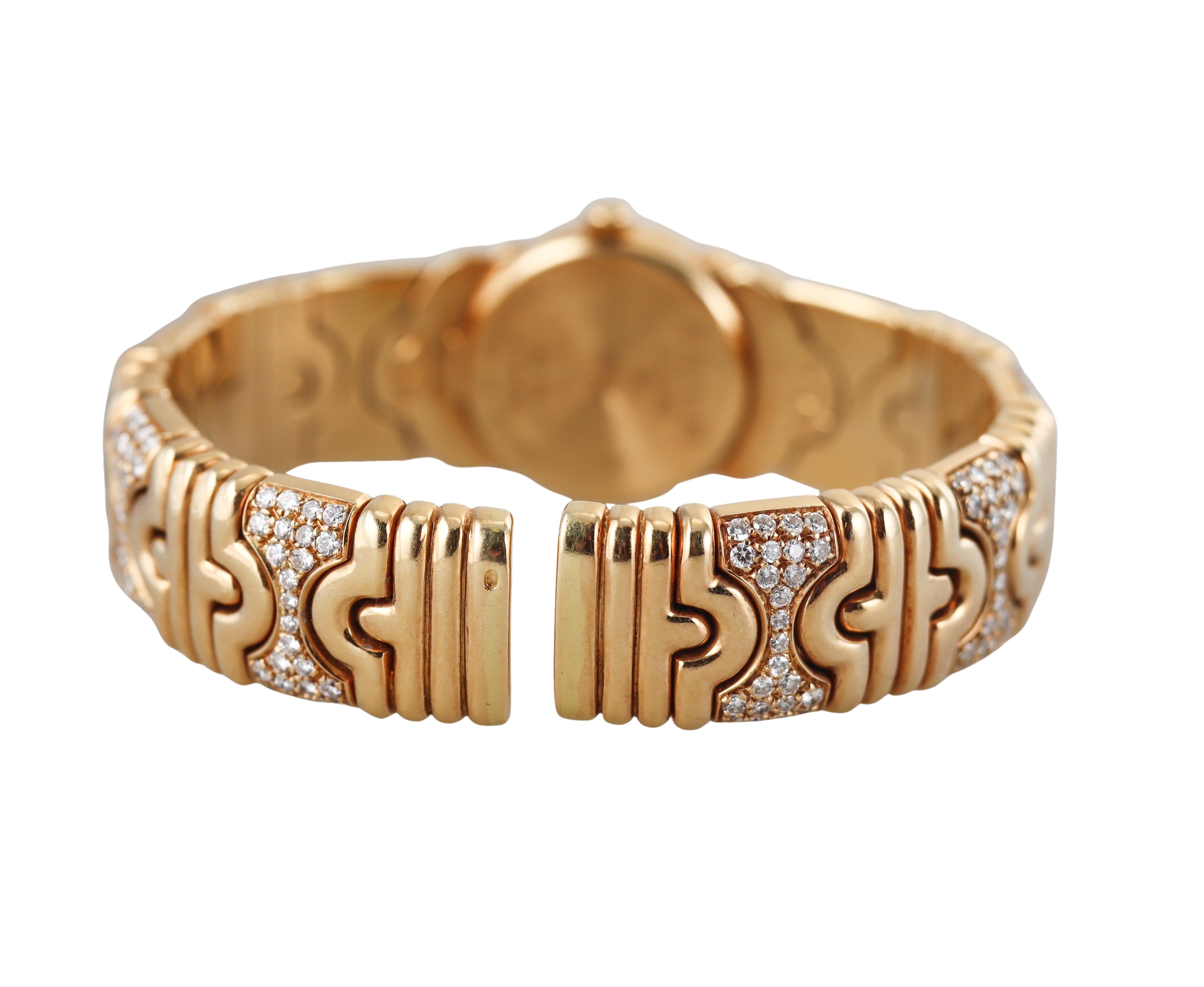 Bulgari Parentesi Yellow Gold Diamond Watch Bracelet BG01 In Excellent Condition For Sale In New York, NY
