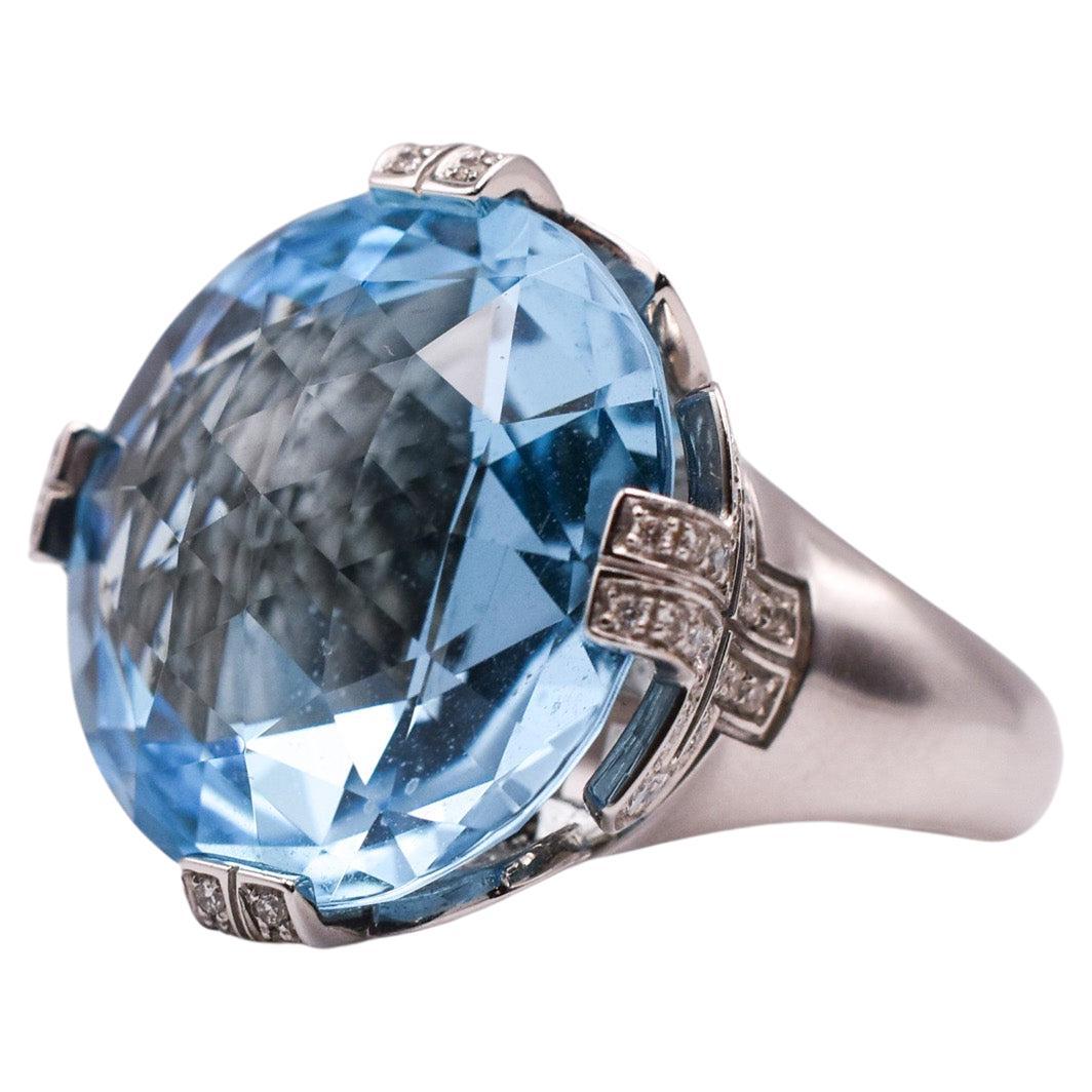 Bulgari 'Parenthesis' 18k Gold Blue Topaz & Diamond Cocktail Ring For Sale