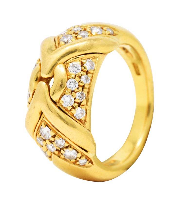 Bulgari Pave Diamond 18 Karat Yellow Gold Trika Band Ring For Sale at ...
