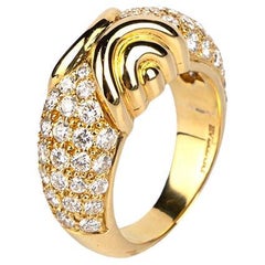 Vintage Bulgari Pavé Diamond and 18k Gold 'Doppio Cuore' Style Ring