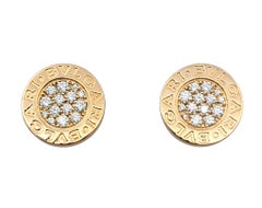 Bulgari Pavé Diamond Disc Logo Stud Earrings in 18 Karat Rose Gold