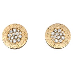 Bulgari Pavé Diamond Disc Logo Stud Earrings in 18 Karat Rose Gold