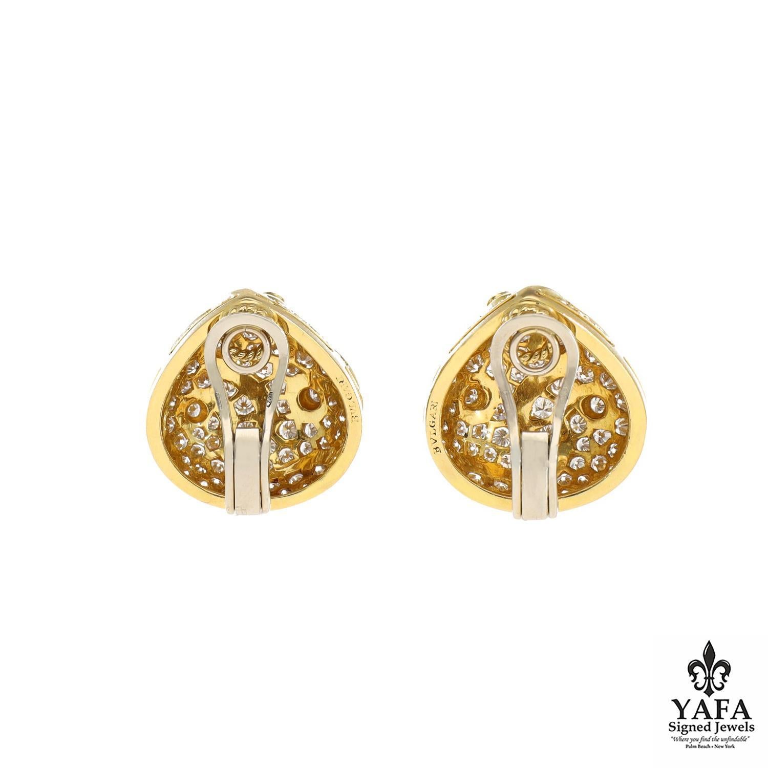 Round Cut BULGARI Pave Diamond Earrings For Sale