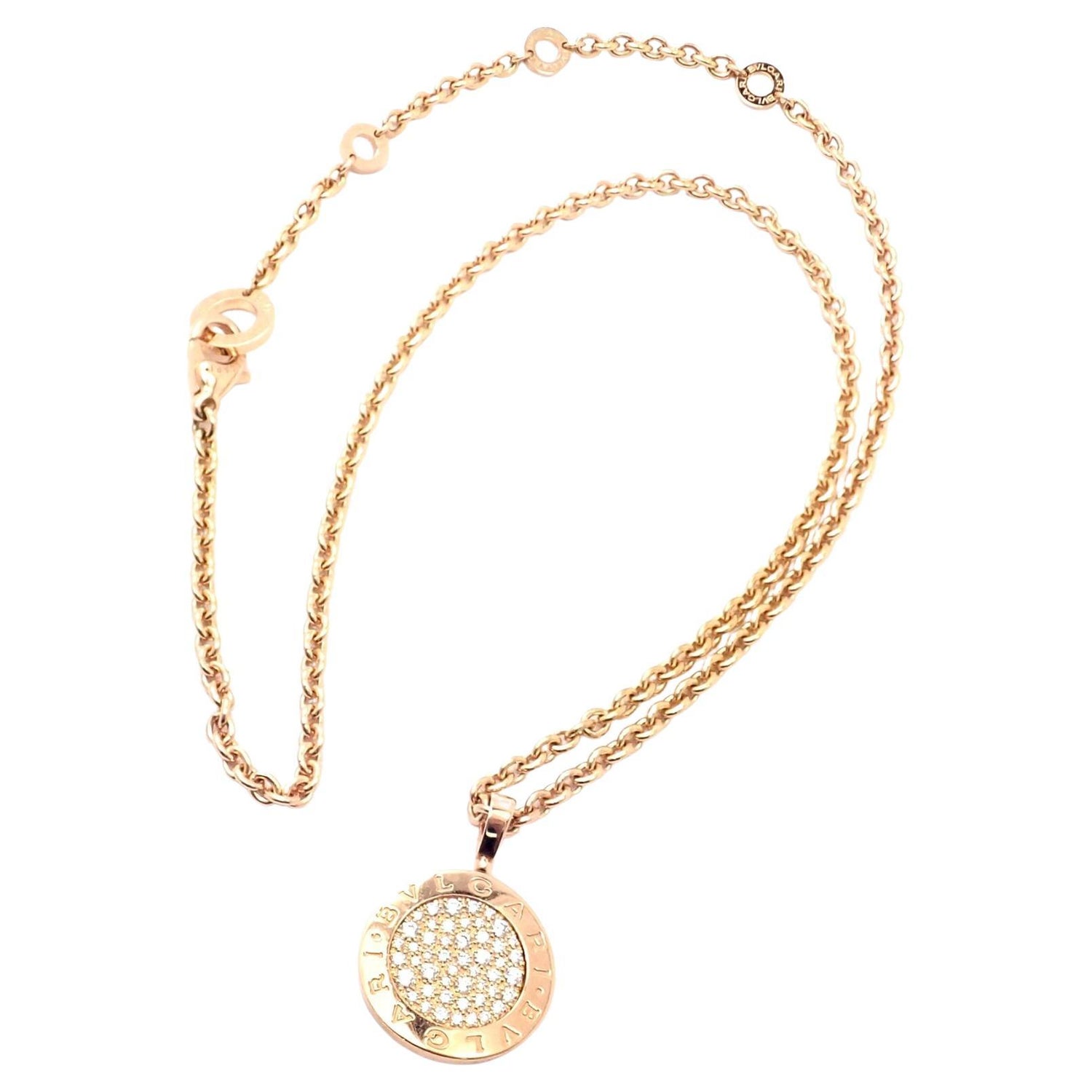 Bulgari Pave Diamond Rose Gold Large Pendant Necklace For Sale at 1stDibs