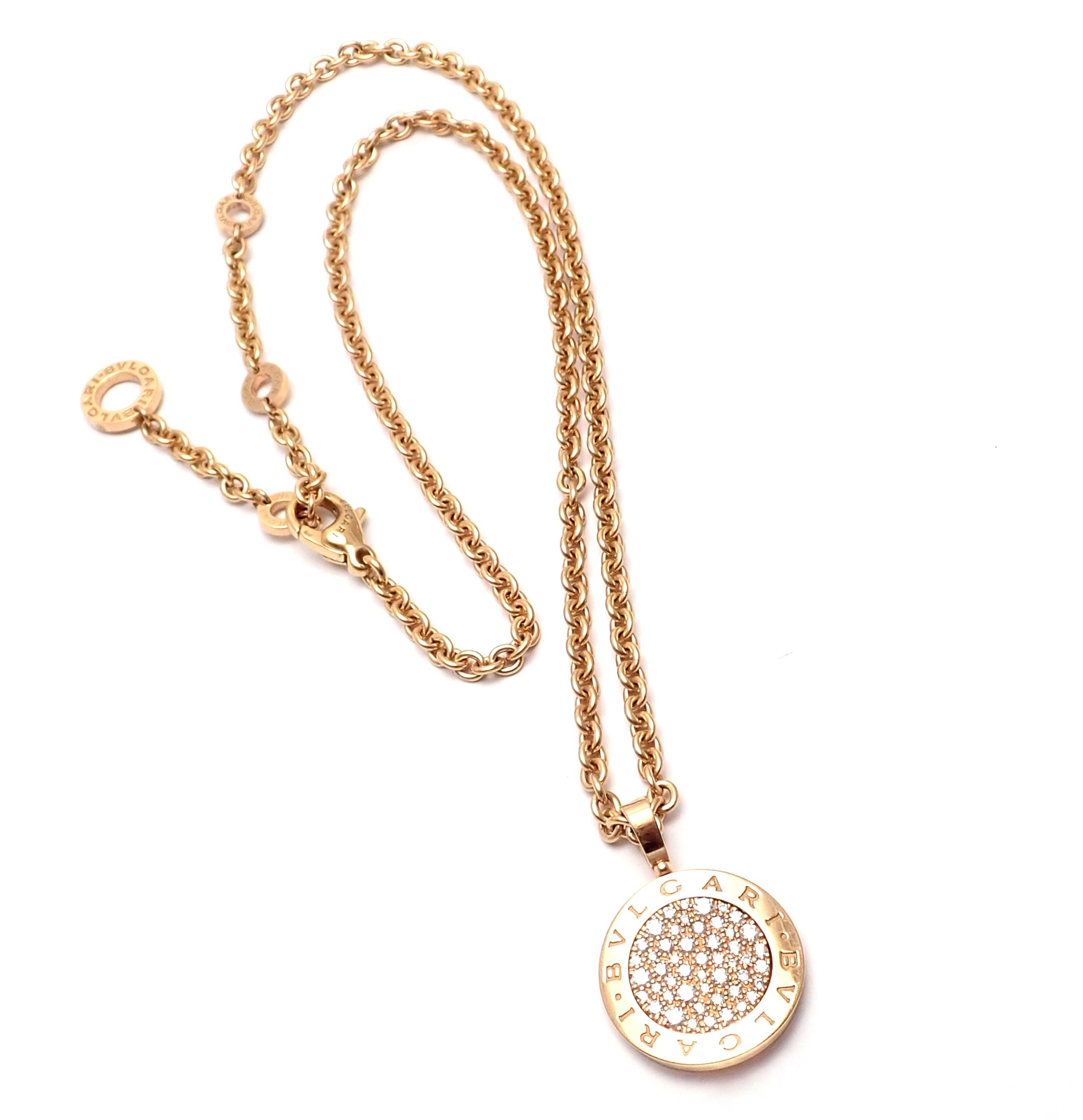 Bulgari Pave Diamond Rose Gold Pendant Necklace In Excellent Condition In Holland, PA