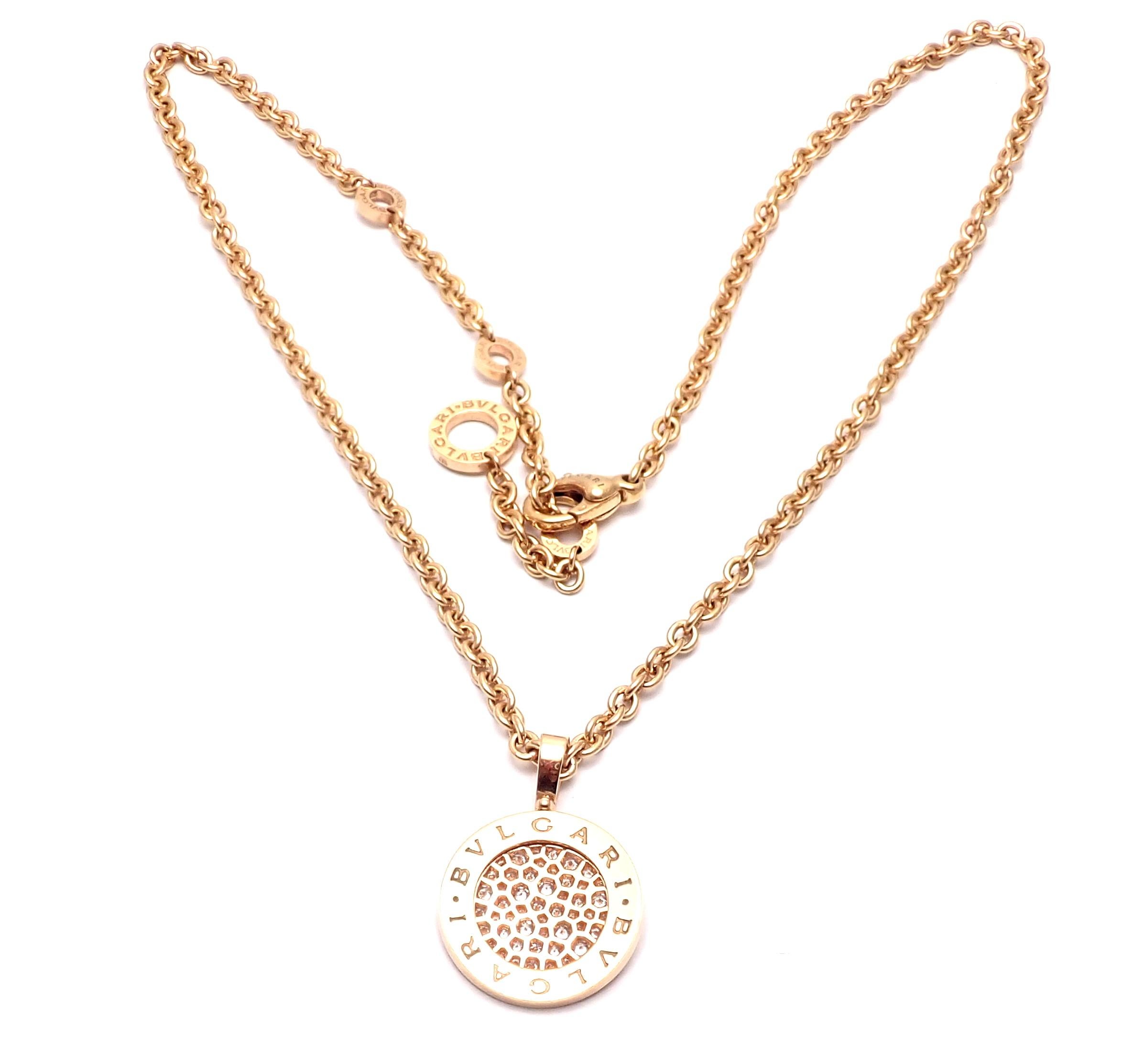 Women's or Men's Bulgari Pave Diamond Rose Gold Pendant Necklace