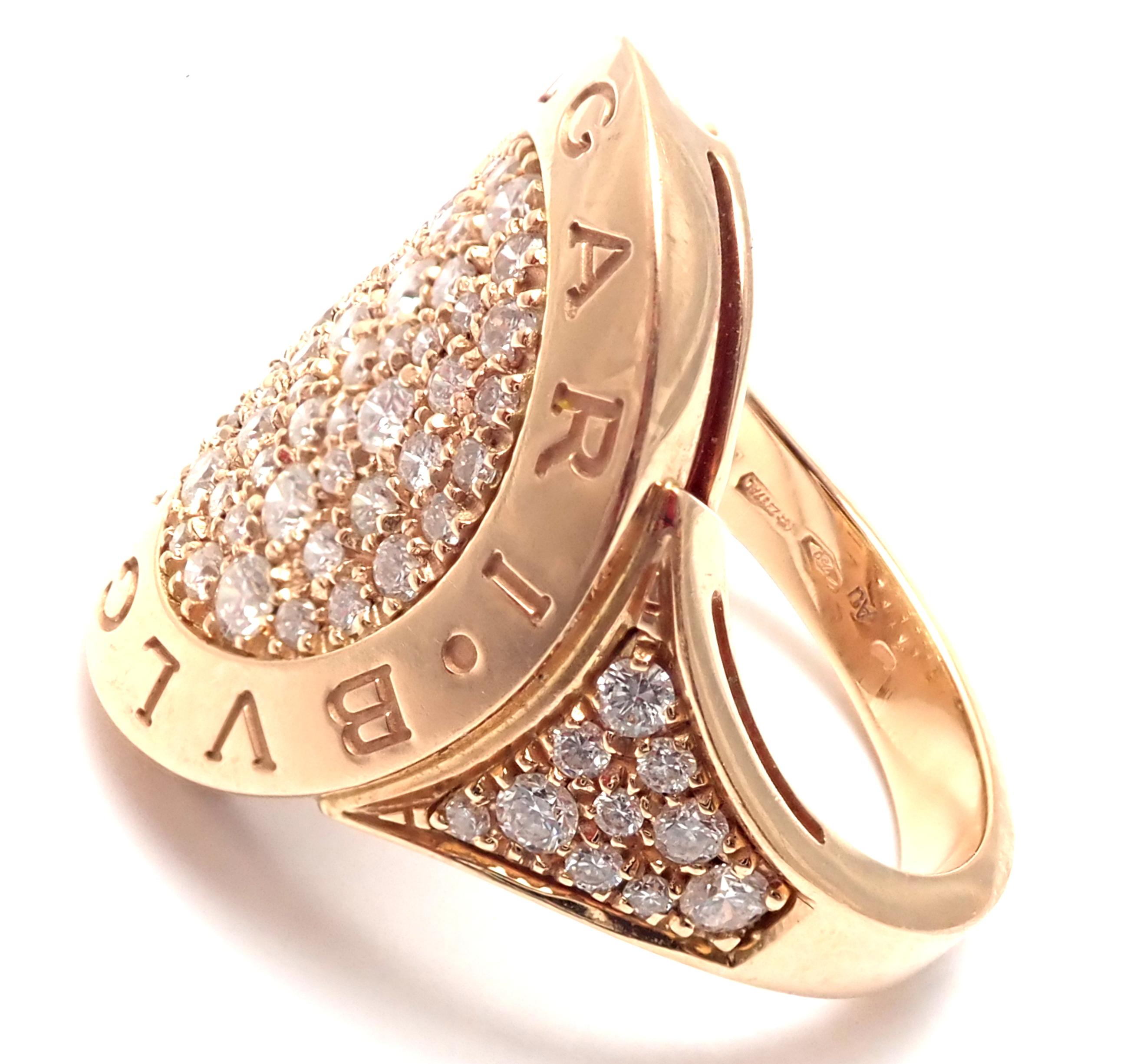 Women's or Men's Bulgari Pavé Diamond Rose Gold Ring