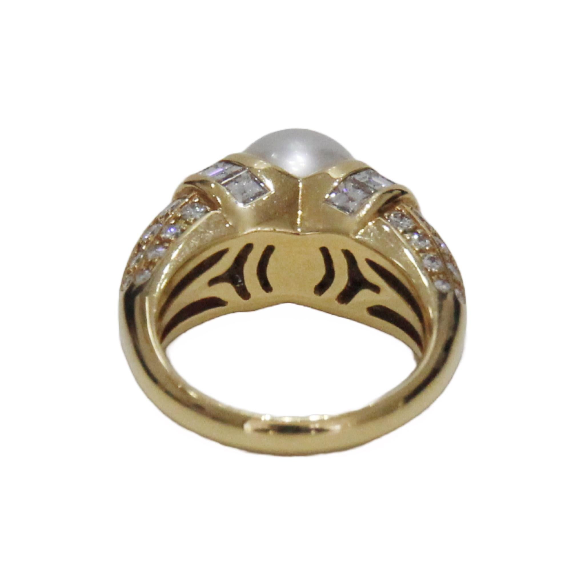 Modern Bulgari Pearl and Diamond 18k Yellow Gold Cocktail Ring