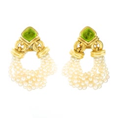 Bulgari Pearl and Peridot Gold Chandelier Earrings