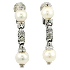 Bulgari Pearl Diamond Earrings Passo Doppio Drop Earrings 18K White Gold