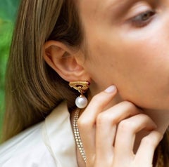 Bulgari Pearl Drop & Ruby Yellow Gold Earrings