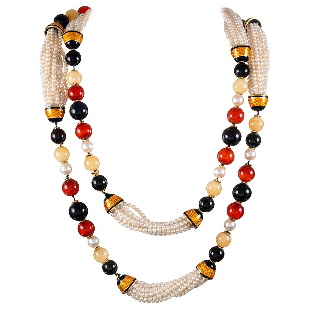 Bulgari Pearl, Enamel and Gemstone Necklace