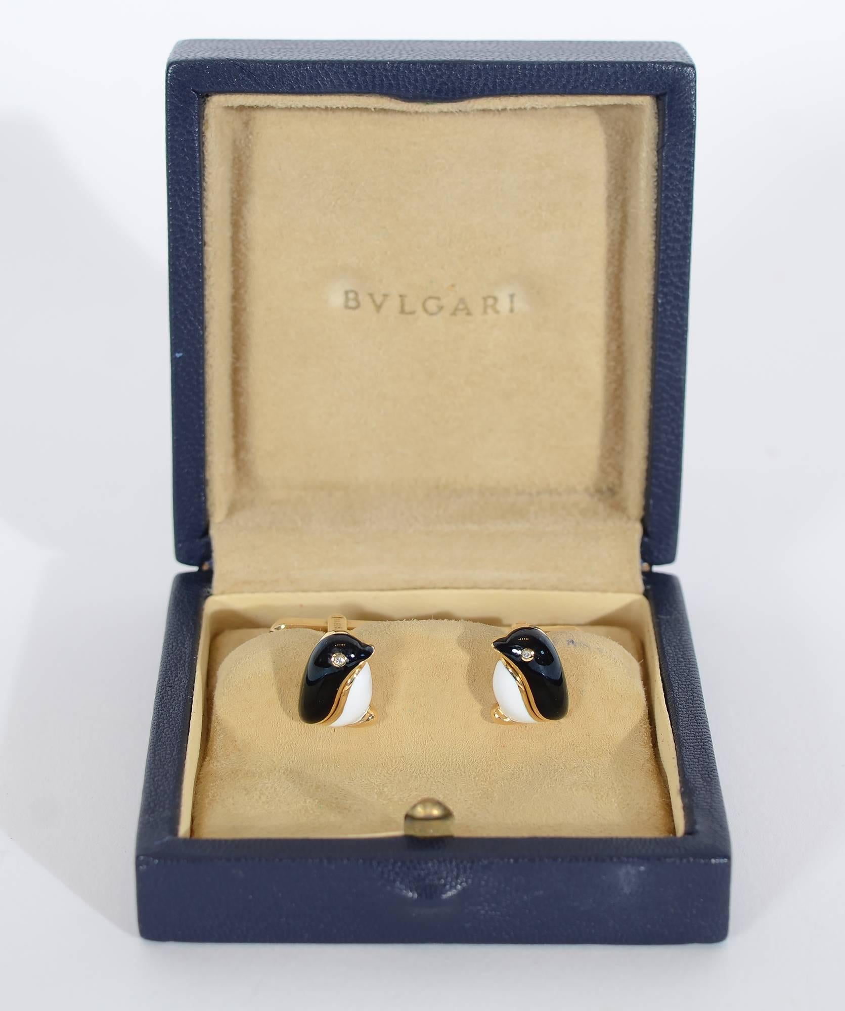It's difficult to imagine cufflinks more charming than these penguins by Bulgari. The black and white bodies are enamel with diamond eyes.  Measurements are 9/16