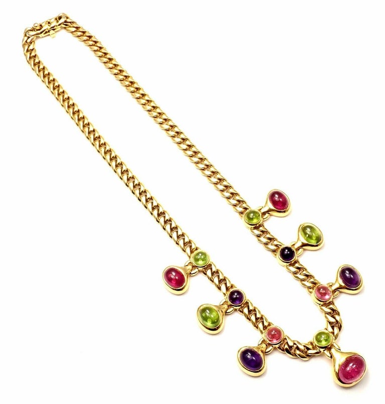 Bulgari Peridot Amethyst Pink Tourmaline Yellow Gold Link Necklace For Sale 5