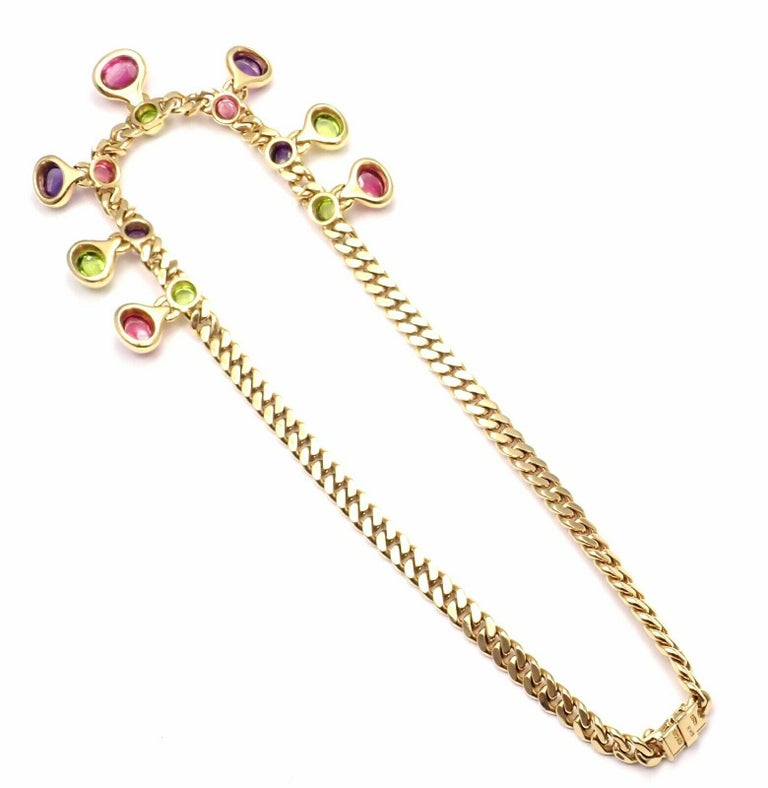 Bulgari Peridot Amethyst Pink Tourmaline Yellow Gold Link Necklace For Sale 6