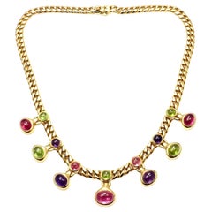 Bulgari Peridot Amethyst Pink Tourmaline Yellow Gold Link Necklace