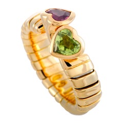 Bulgari Peridot and Tourmaline Yellow Gold Hearts Ring