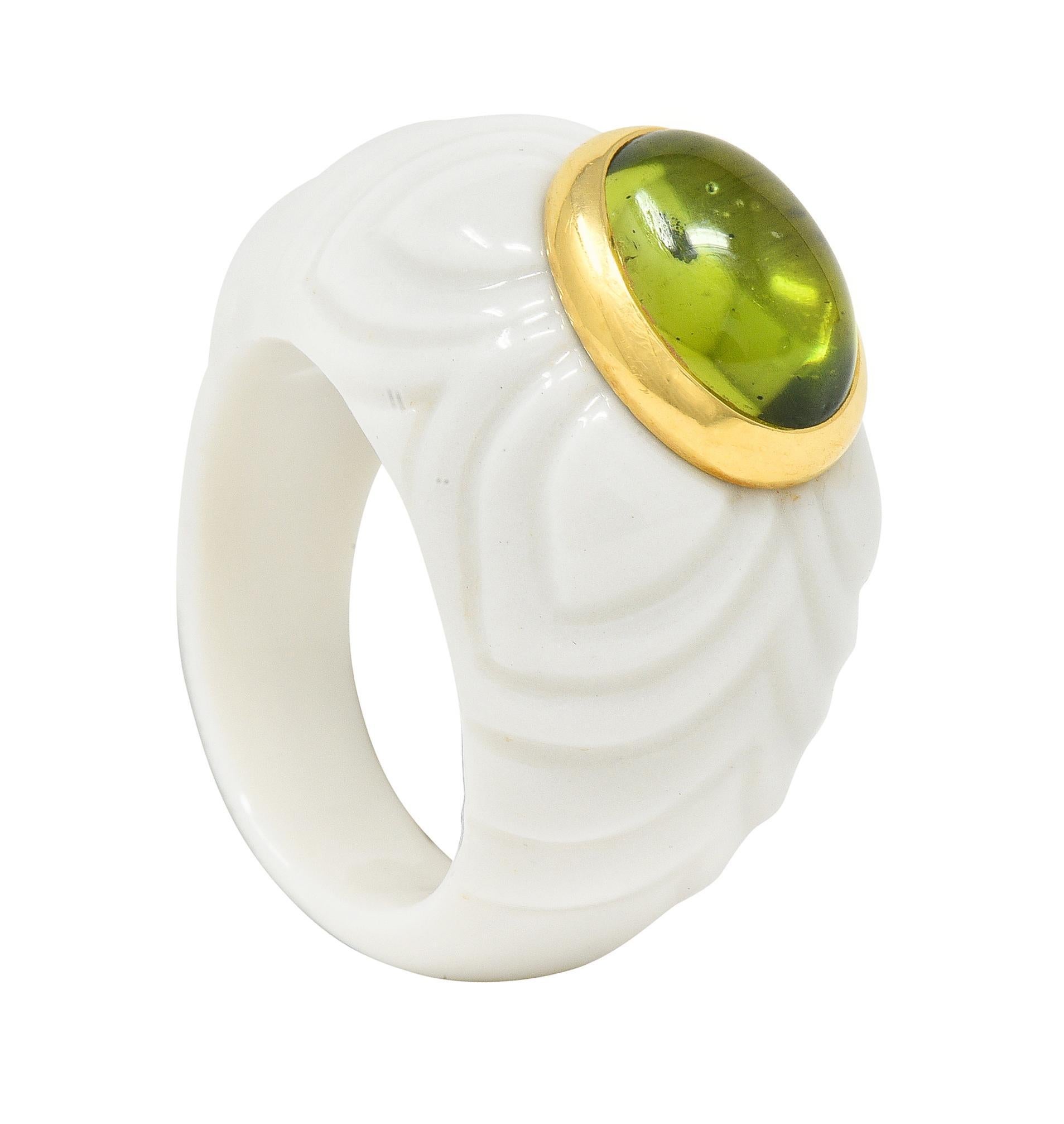 Bulgari Peridot Ceramic 18 Karat Gold Chandra Vintage Ring 6