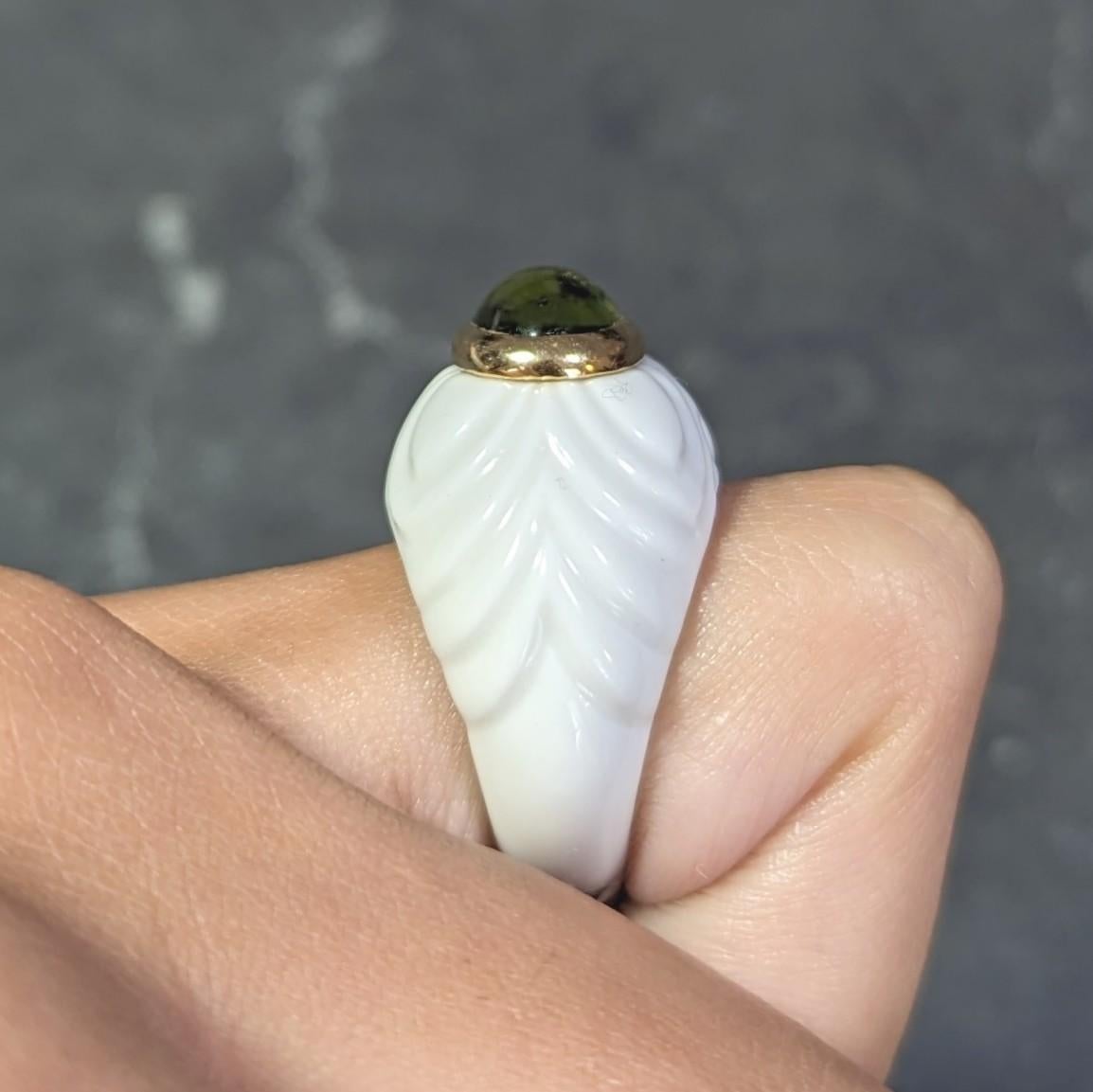 Bulgari Peridot Ceramic 18 Karat Gold Chandra Vintage Ring 7