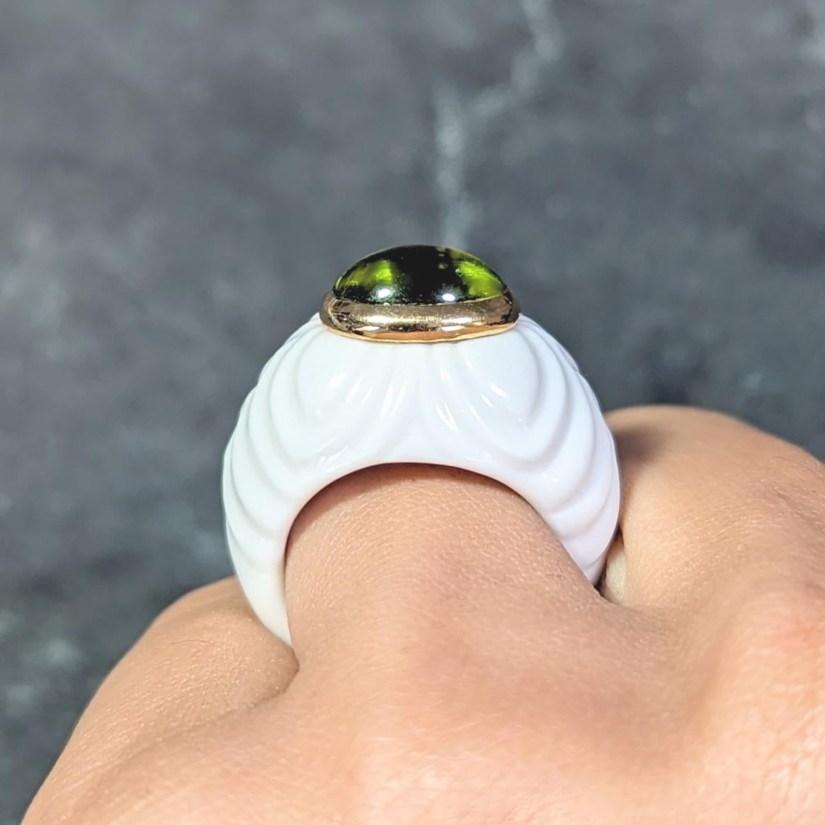 Bulgari Peridot Ceramic 18 Karat Gold Chandra Vintage Ring 8