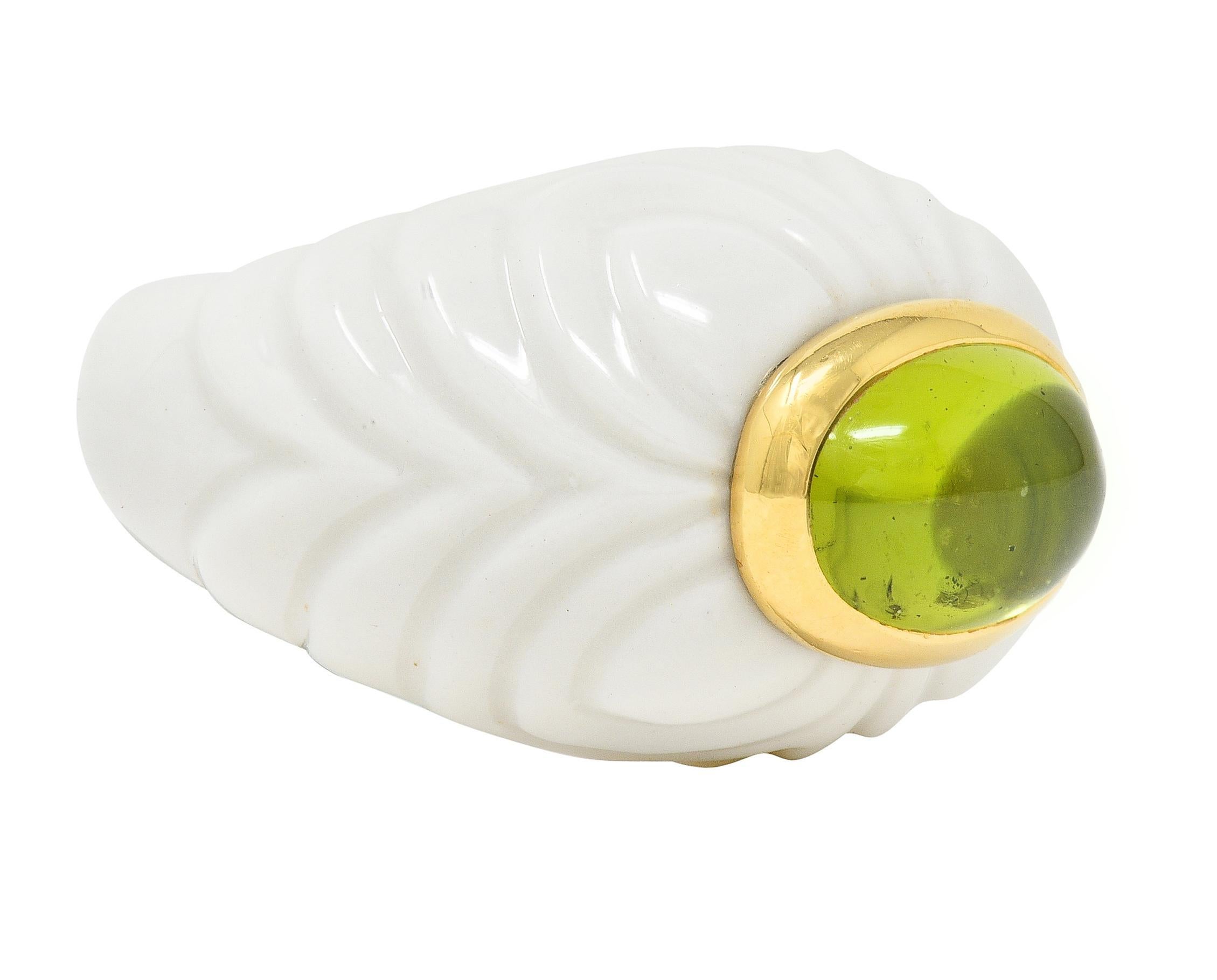 Cabochon Bulgari Peridot Ceramic 18 Karat Gold Chandra Vintage Ring
