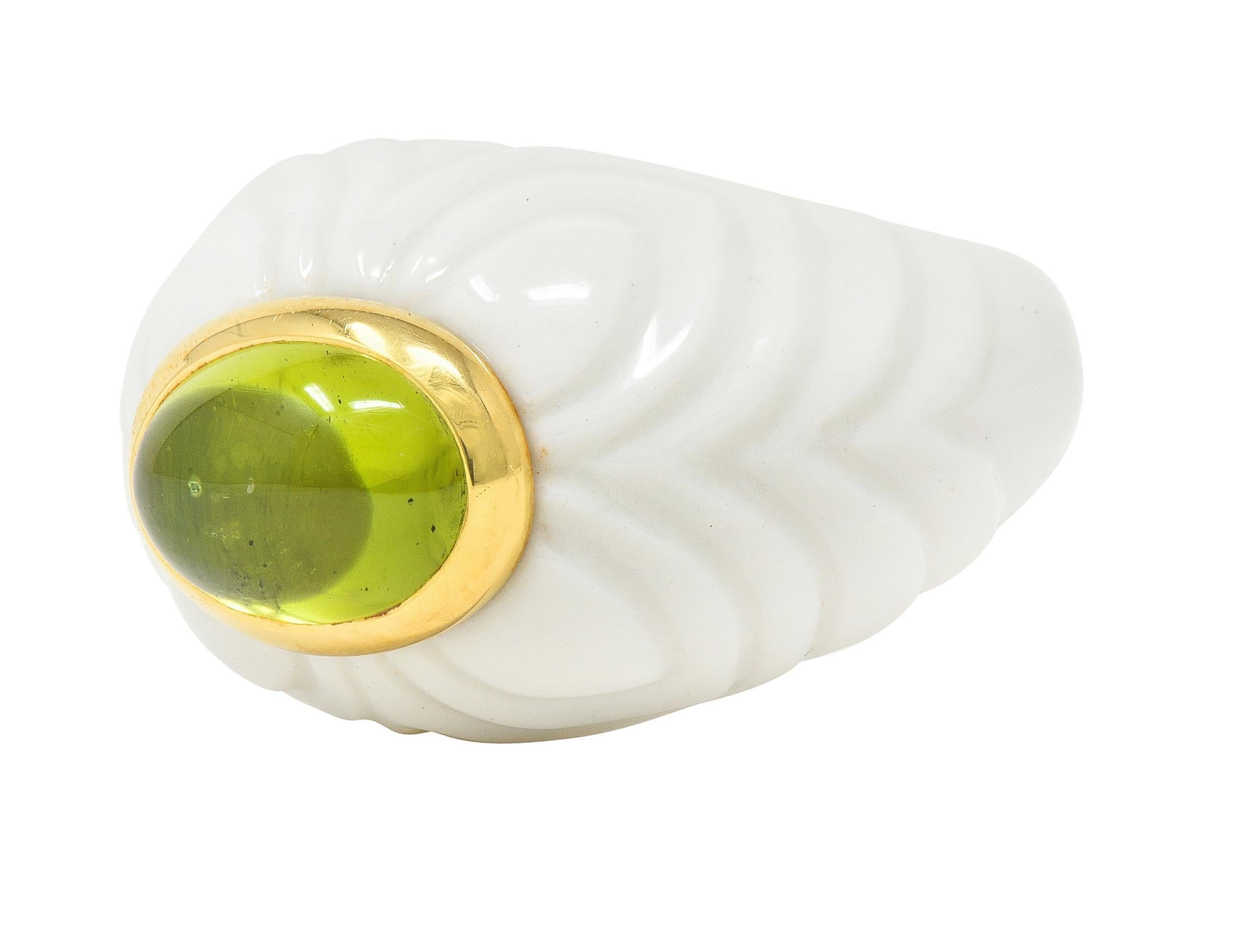 Bulgari Peridot Ceramic 18 Karat Gold Chandra Vintage Ring 2