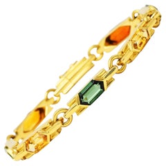 Bulgari Peridot Citrine Green Tourmaline 18 Karat Yellow Gold Vintage Bracelet